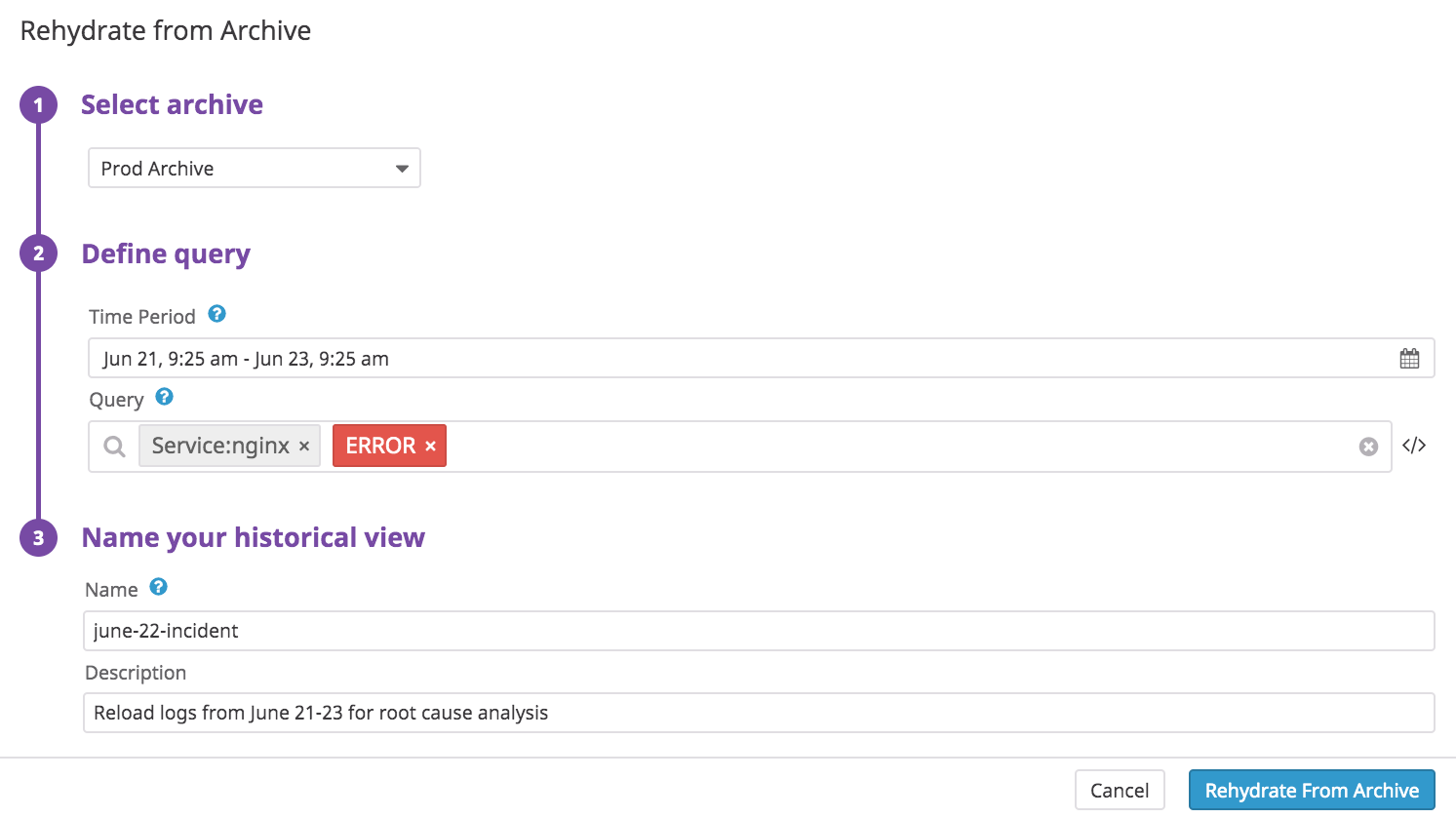 Rehydrate your logs and pull critical logs from archives