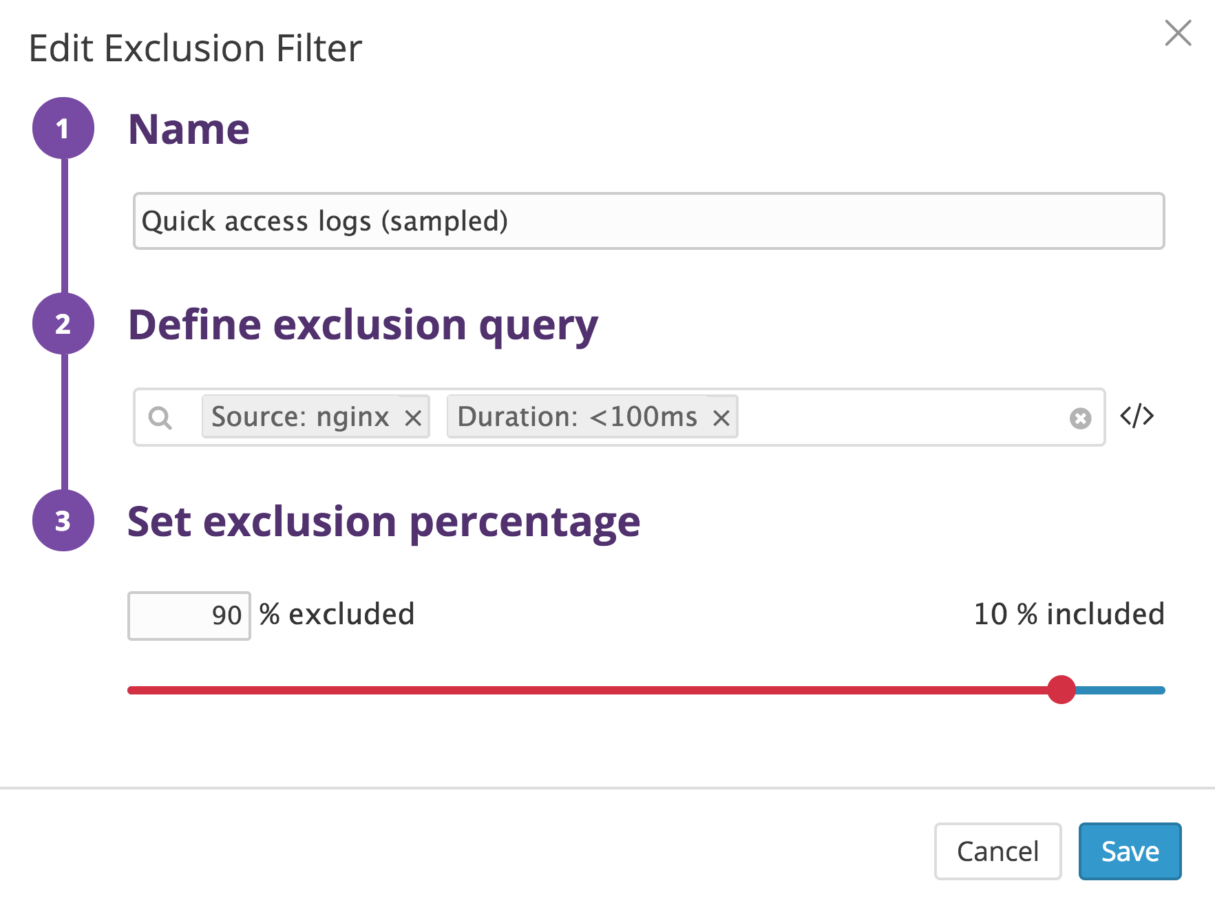 Datadog log management lets you specify which logs should be included in your index by using exclusion filters