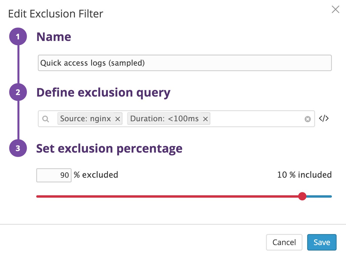 Datadog log management lets you specify which logs should be included in your index by using exclusion filters Datadog log management lets you specify which logs should be included in your index by using exclusion filters