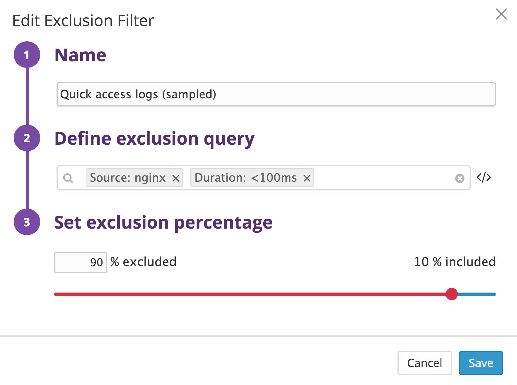 Datadog log management lets you specify which logs should be included in your index by using exclusion filters Datadog log management lets you specify which logs should be included in your index by using exclusion filters