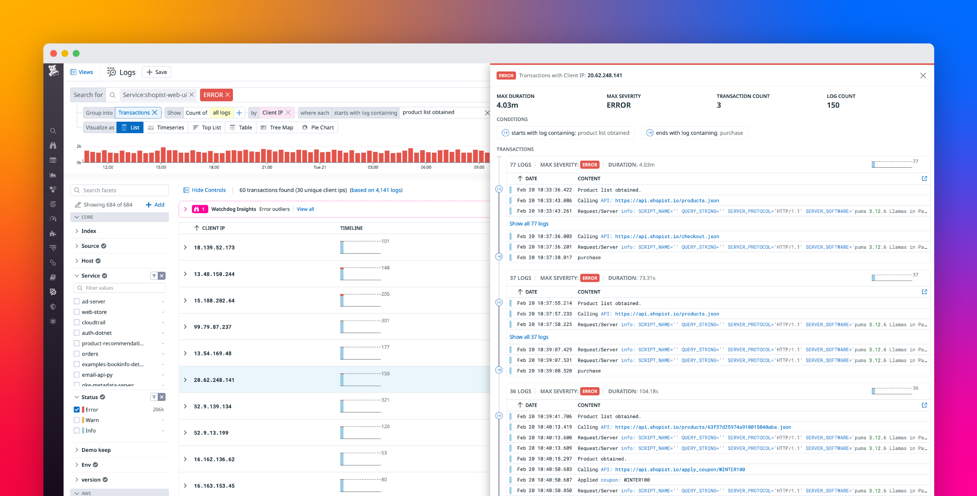 Group your logs to analyze processes with Log Transaction Queries