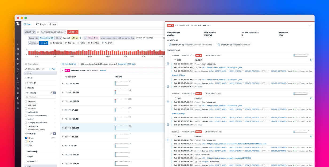 Group your logs to analyze processes with Log Transaction Queries Group your logs to analyze processes with Log Transaction Queries