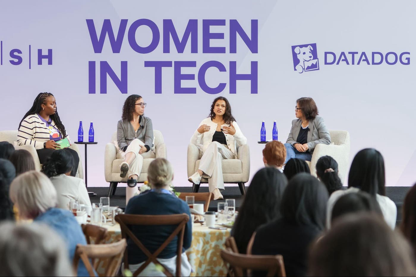 Photo of speakers on stage at Datadog’s Women in Tech Lunch Panel. Photo of speakers on stage at Datadog’s Women in Tech Lunch Panel.
