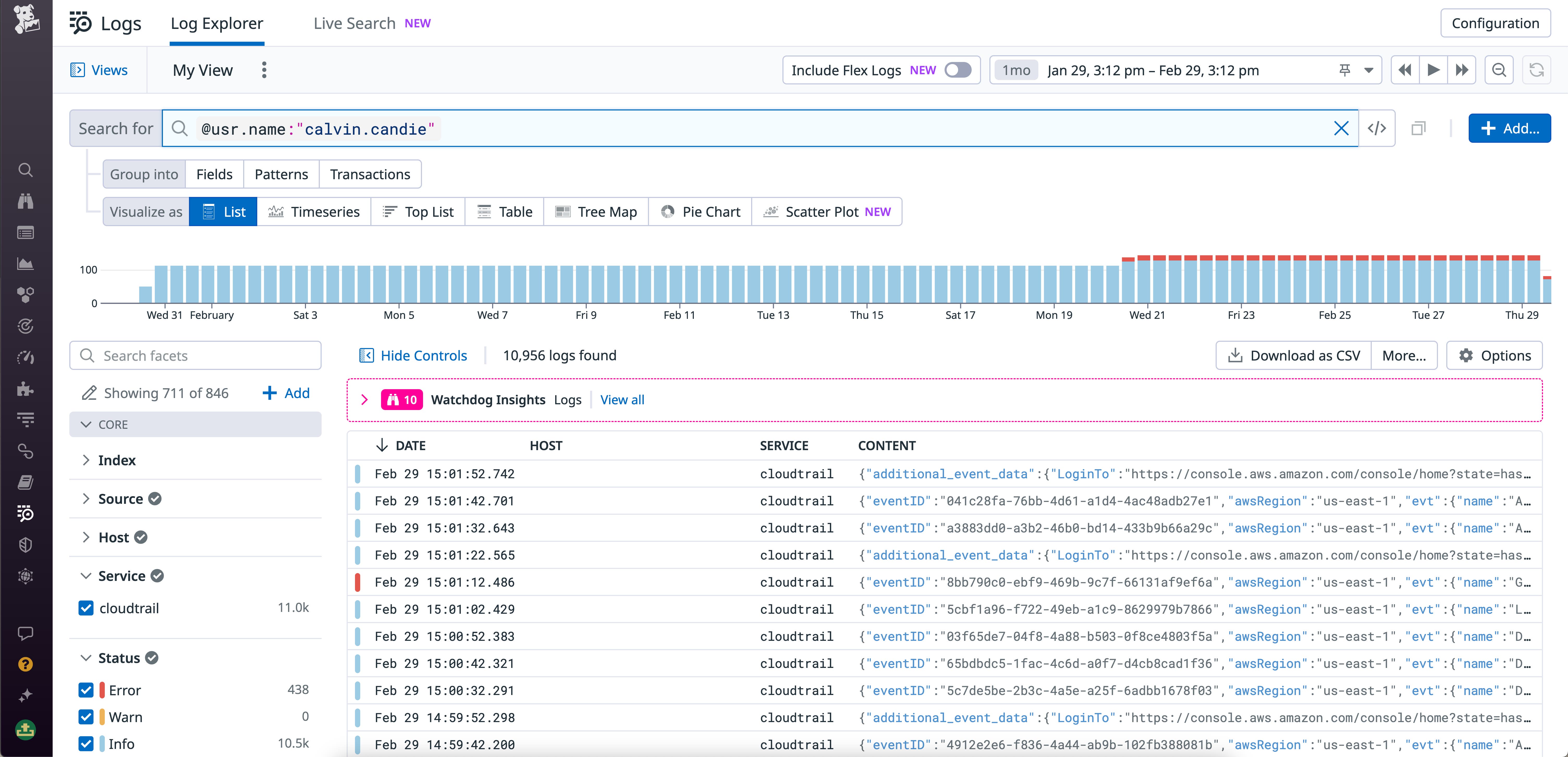 Shows all logs related to a highlighted user Shows all logs related to a highlighted user