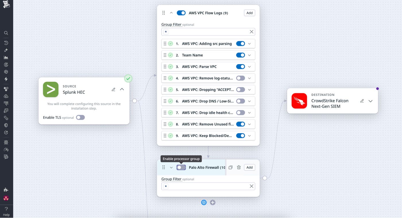 A screenshot adjusting filters or enable or disable rules to capture or drop fields based on internal policies. A screenshot adjusting filters or enable or disable rules to capture or drop fields based on internal policies.