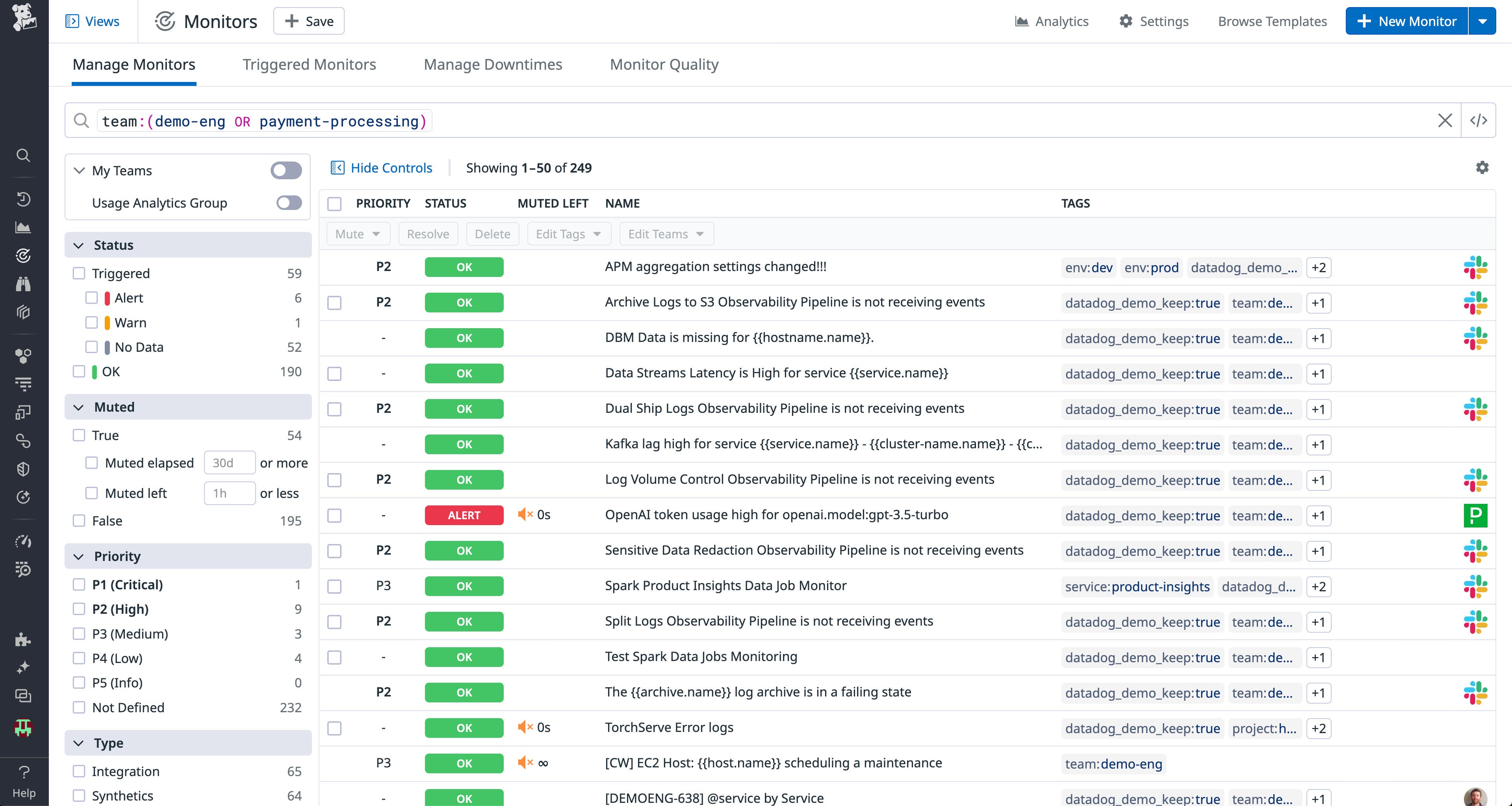 Filter your monitors by specific team. Filter your monitors by specific team.