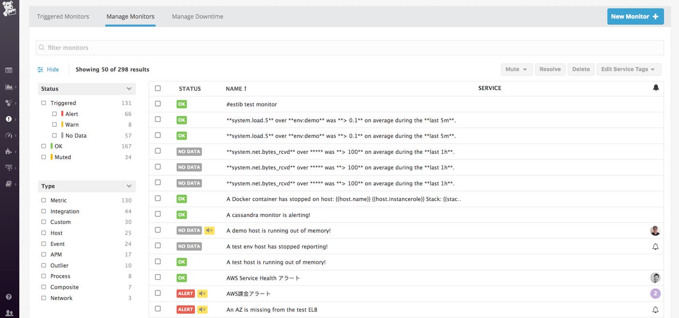 Manage monitors UI in Datadog Manage monitors UI in Datadog