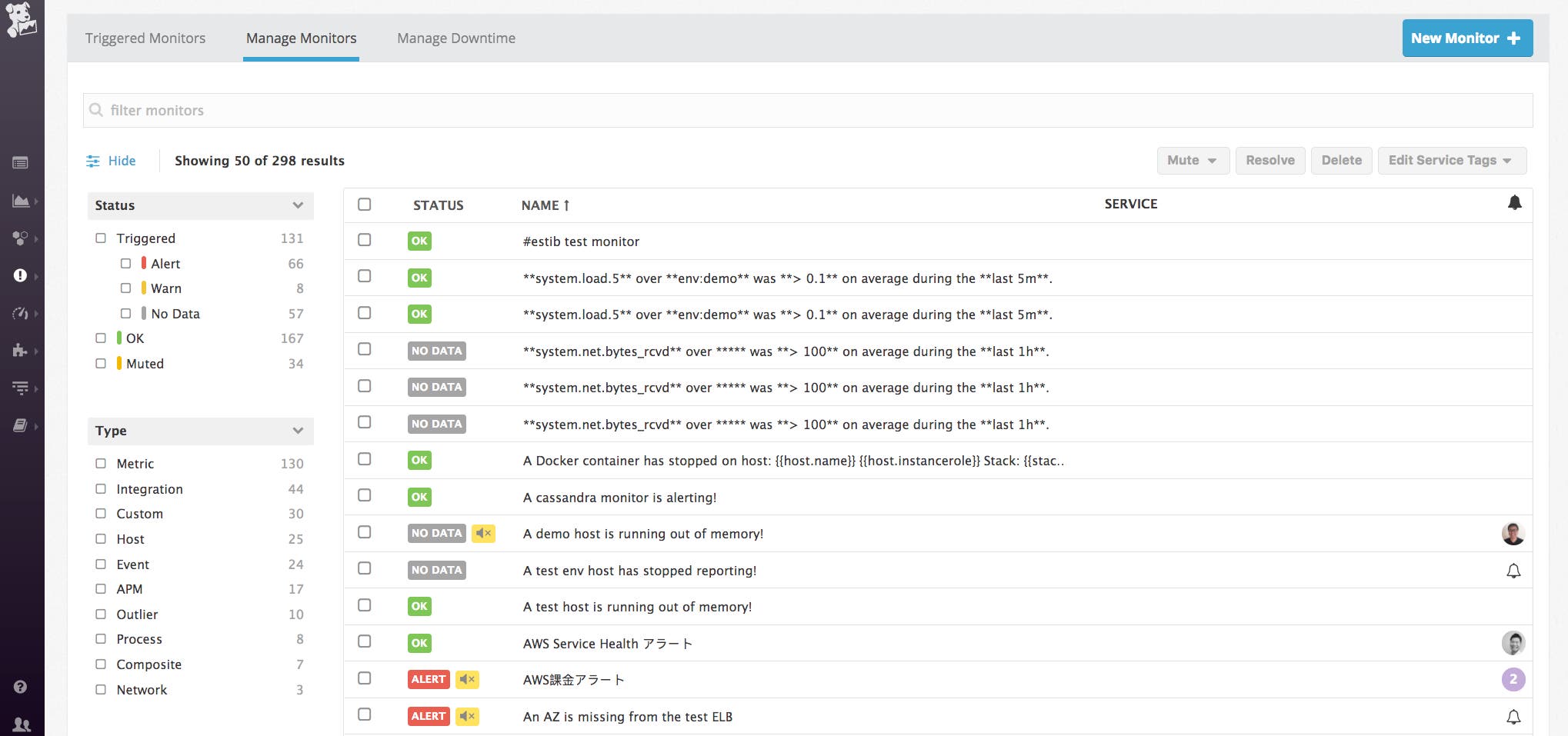 Manage monitors UI in Datadog Manage monitors UI in Datadog