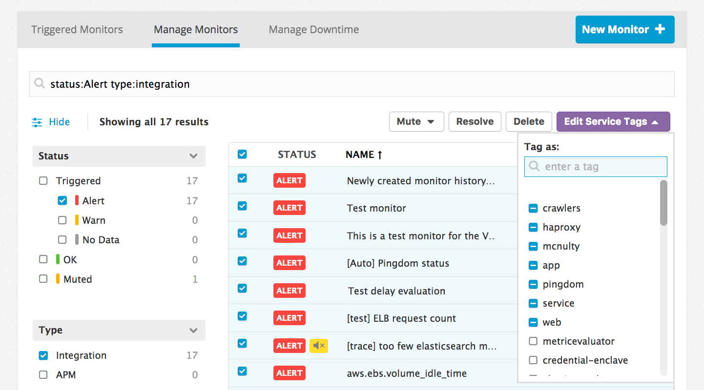 Multiedit functionality for applying tags to monitors