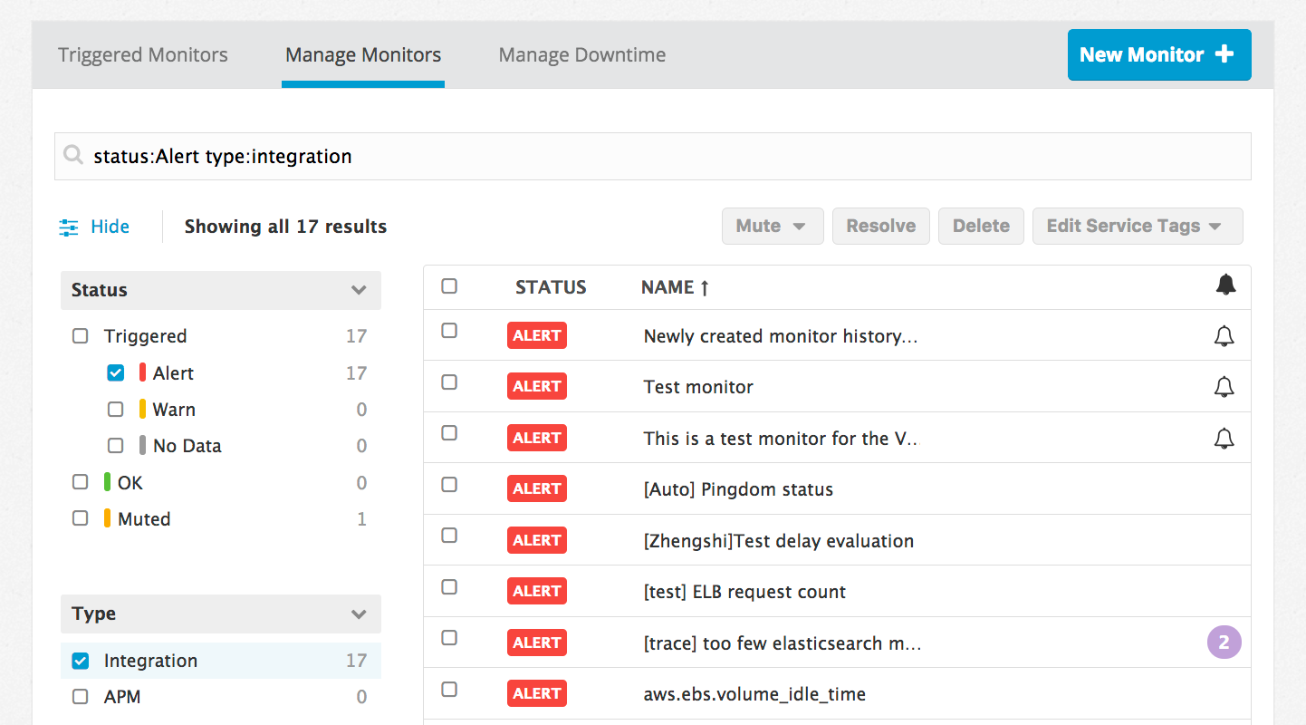 Manage monitors search functionality