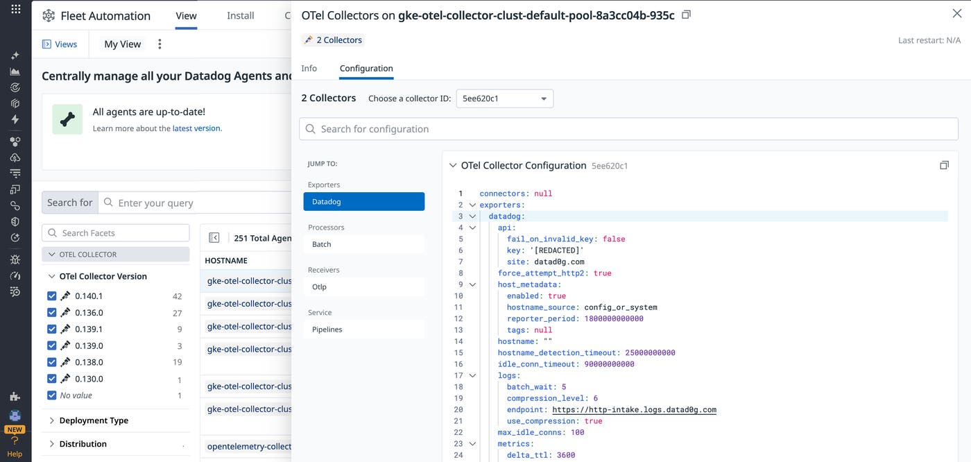 Configuration view showing parsed OTel components within a collector’s YAML. Configuration view showing parsed OTel components within a collector’s YAML.