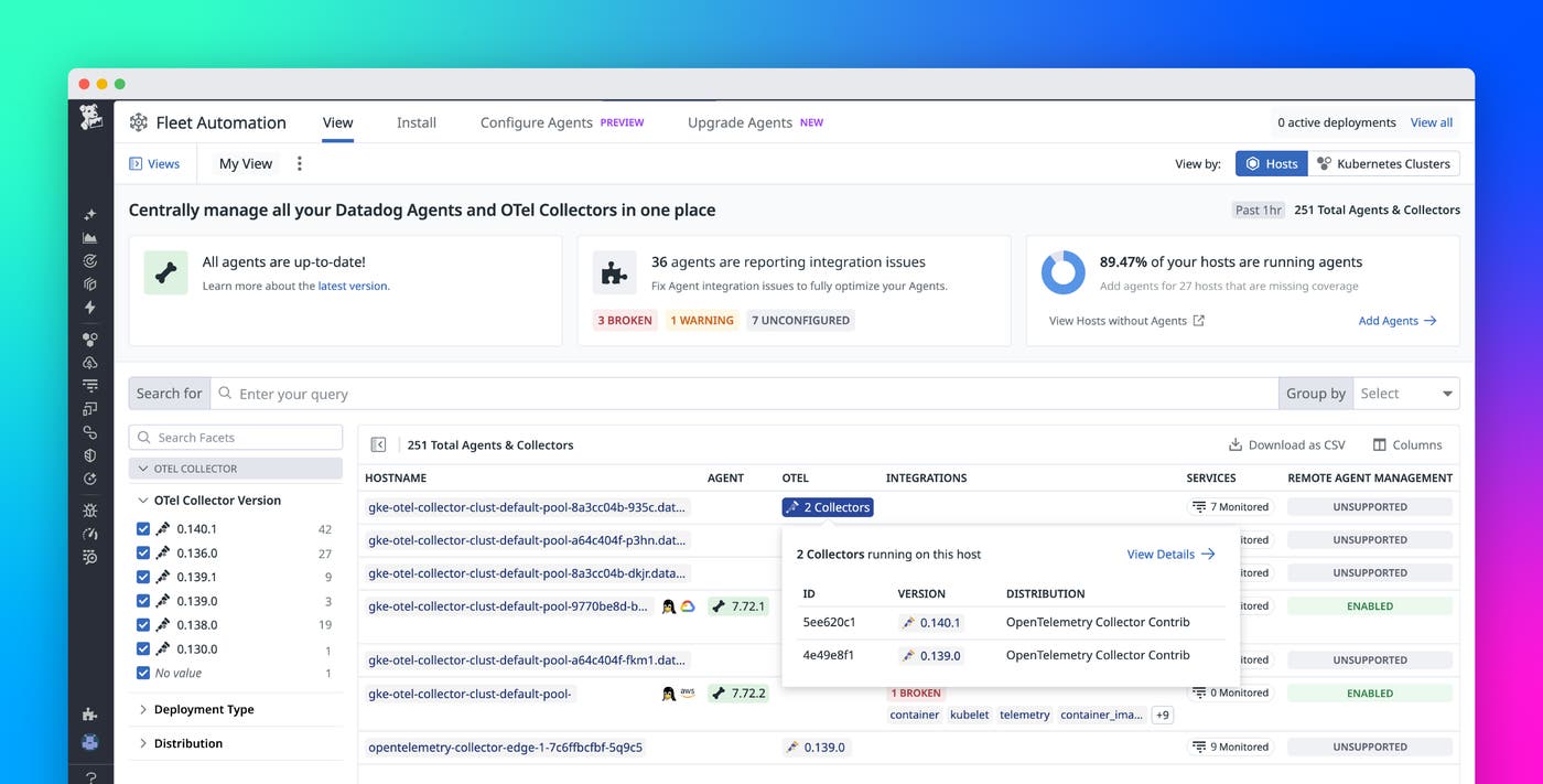 Manage all your OpenTelemetry collectors with Datadog Fleet Automation Manage all your OpenTelemetry collectors with Datadog Fleet Automation