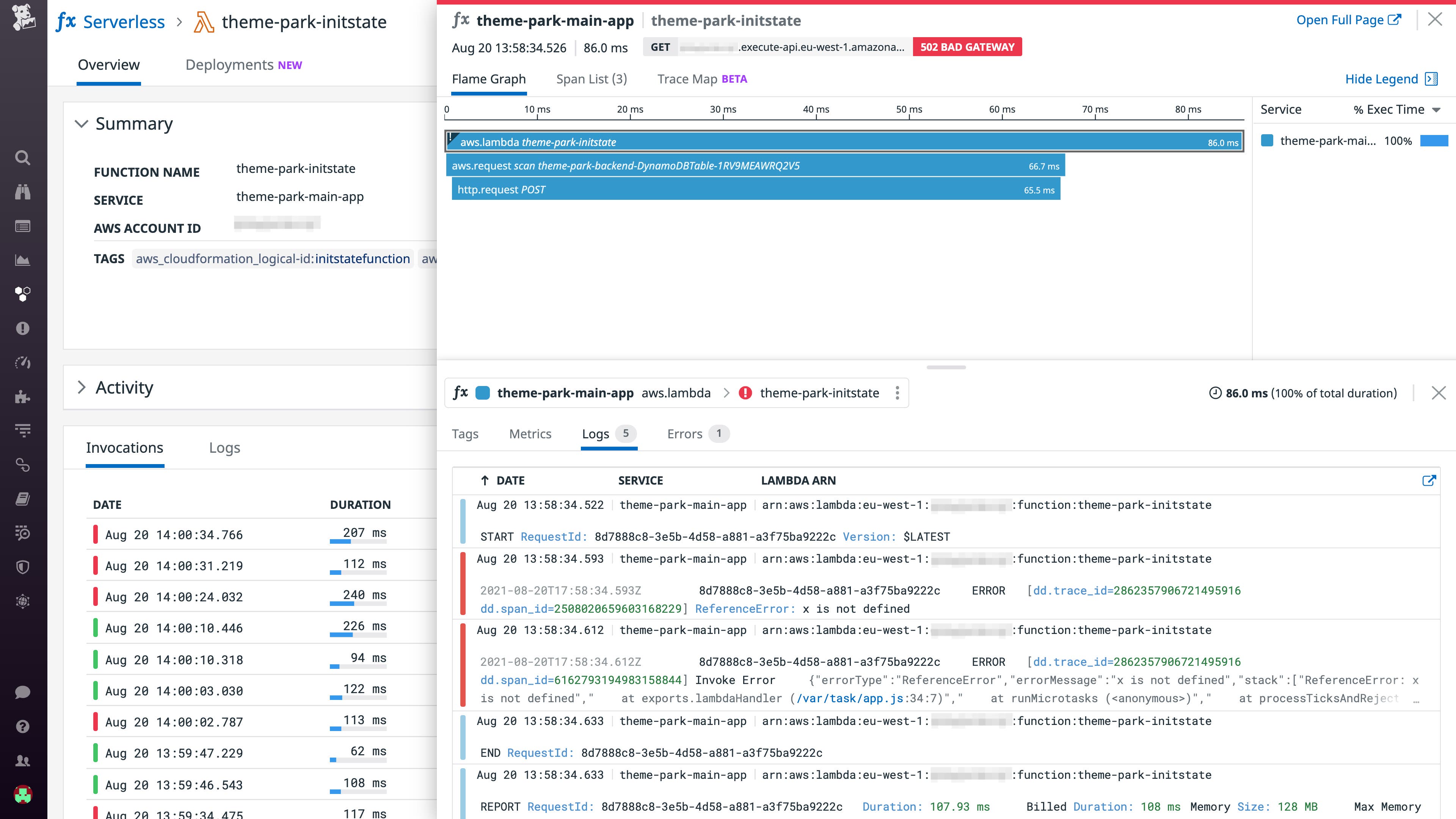 Correlate logs with traces in the Serverless view Correlate logs with traces in the Serverless view