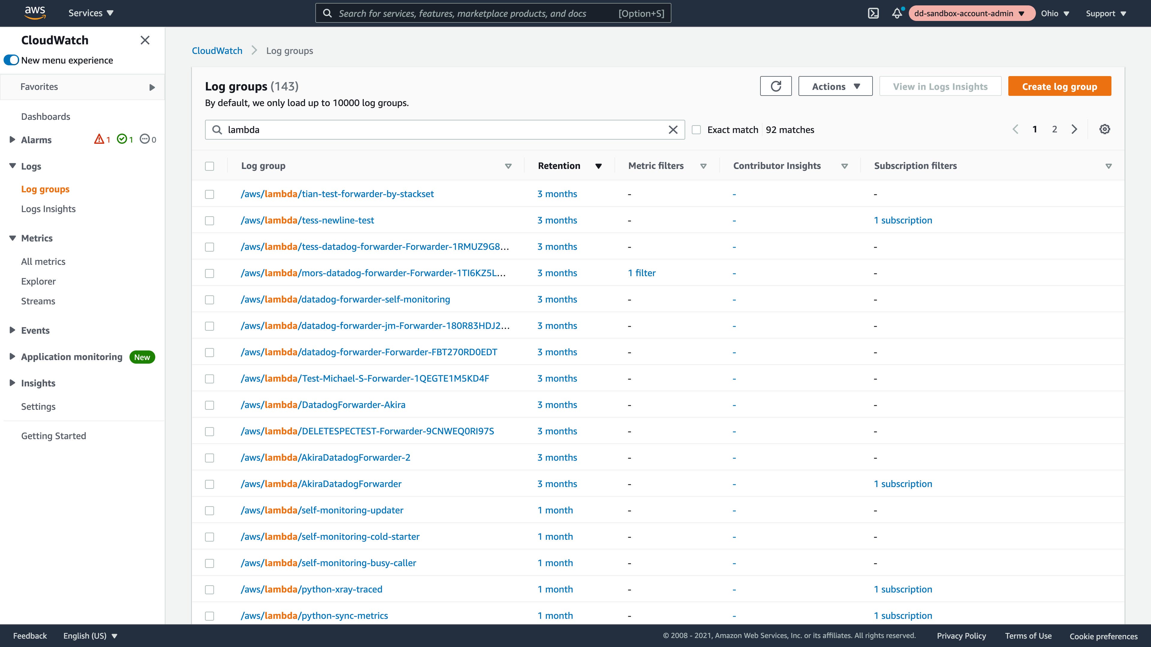See a list of your Lambda log groups in Amazon CloudWatch See a list of your Lambda log groups in Amazon CloudWatch