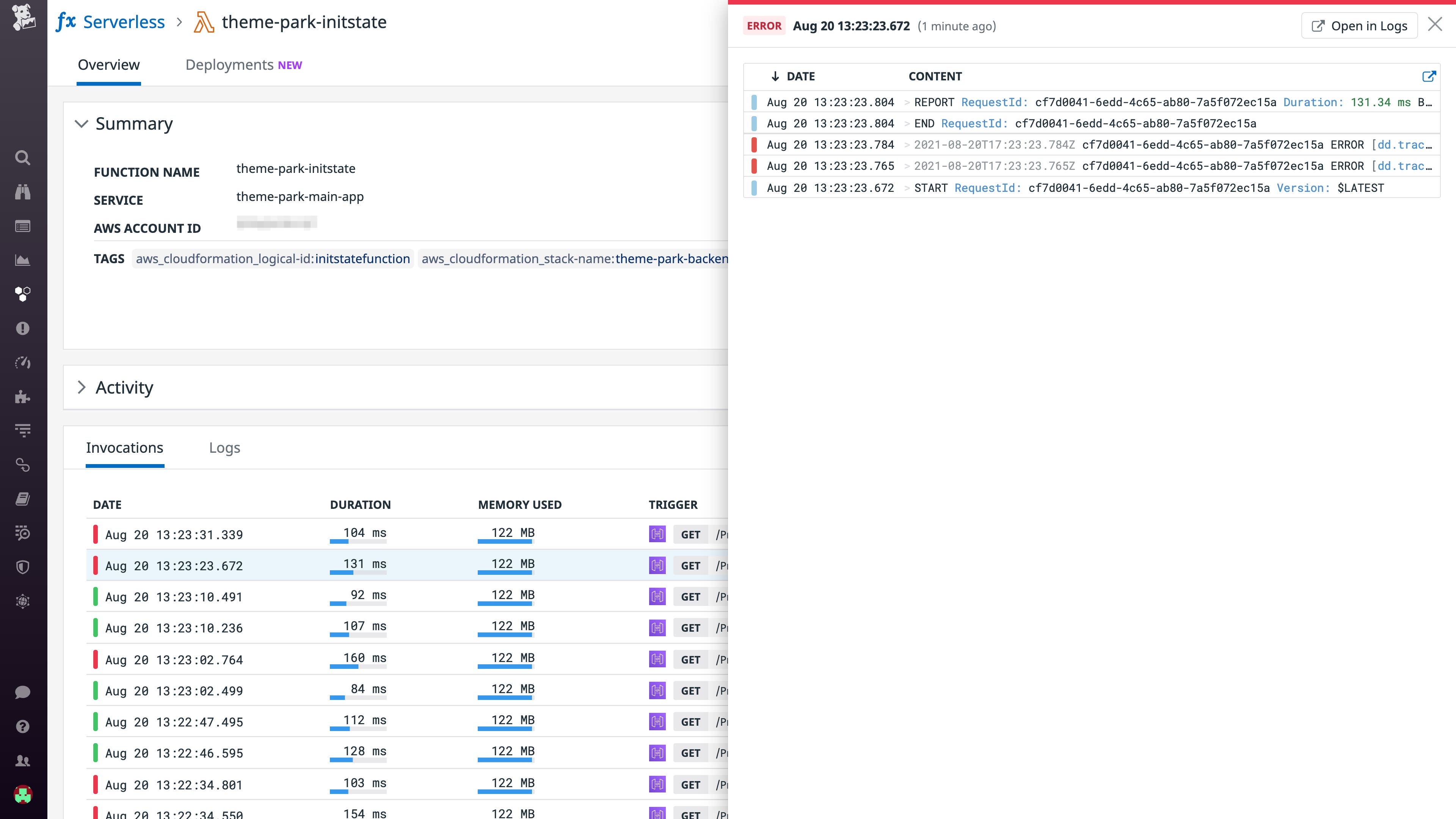 View logs for each function invocation in the Serverless view View logs for each function invocation in the Serverless view