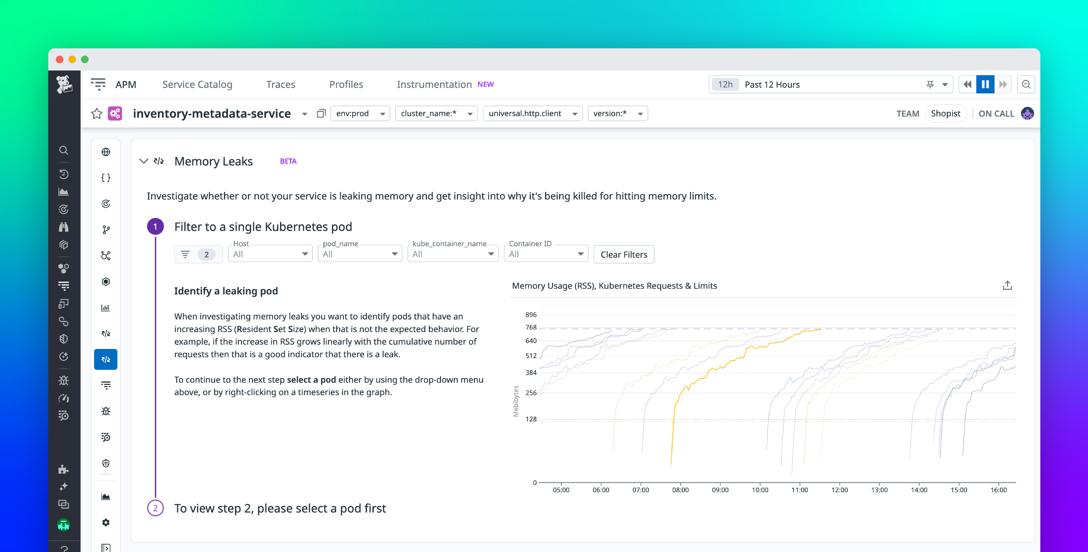Investigate memory leaks and OOMs with Datadog's guided workflow