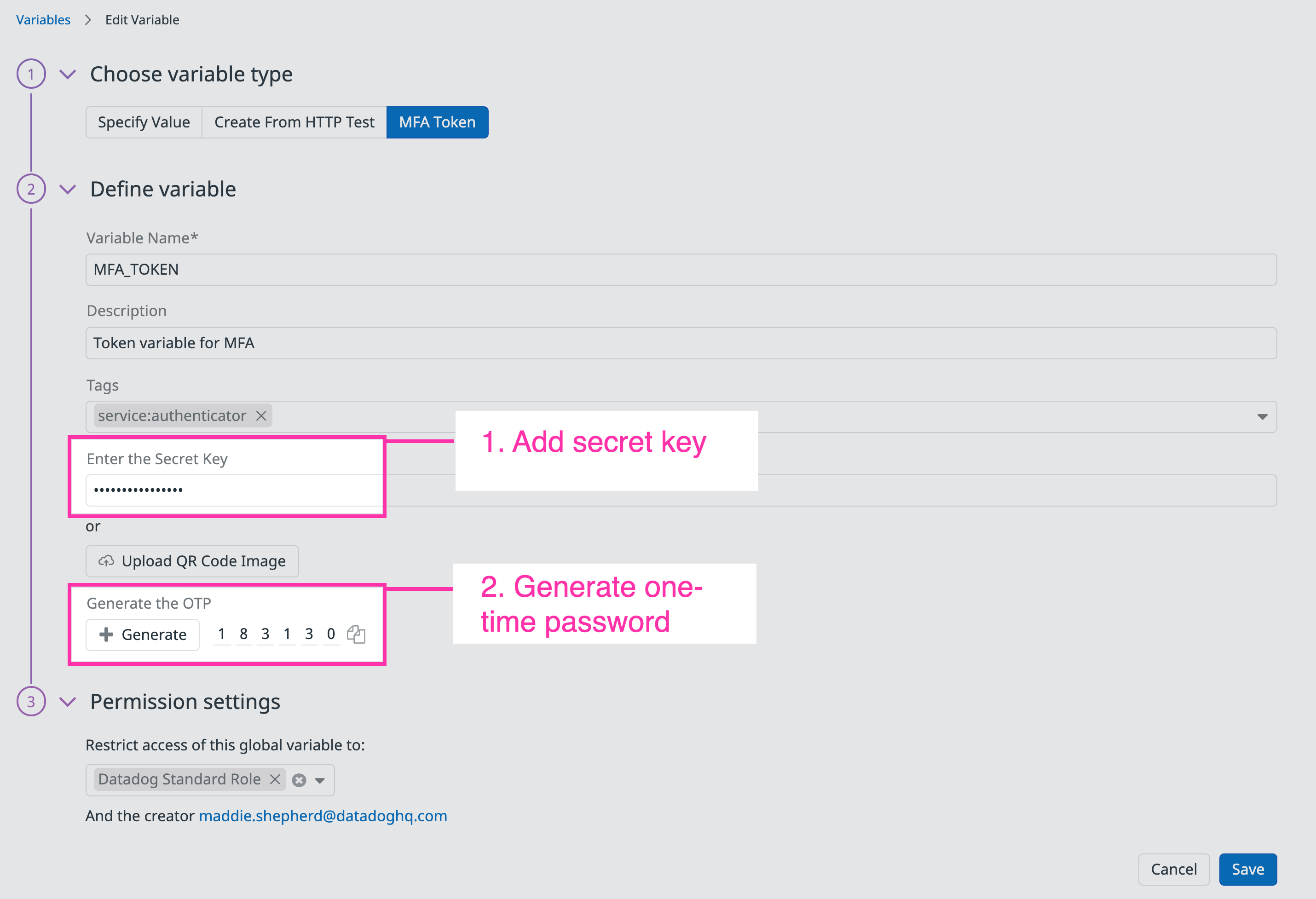 Create a new MFA token