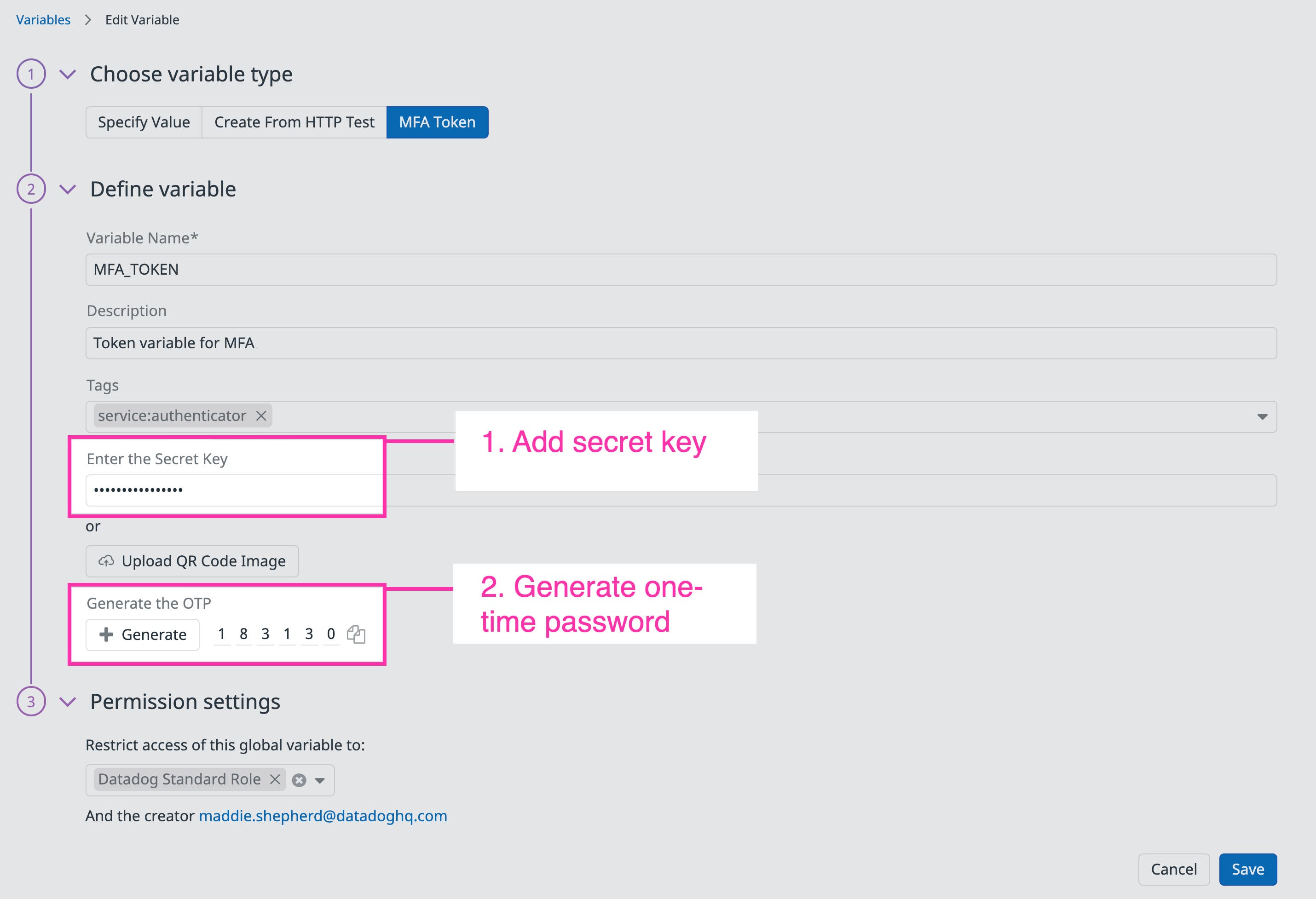 Create a new MFA token Create a new MFA token