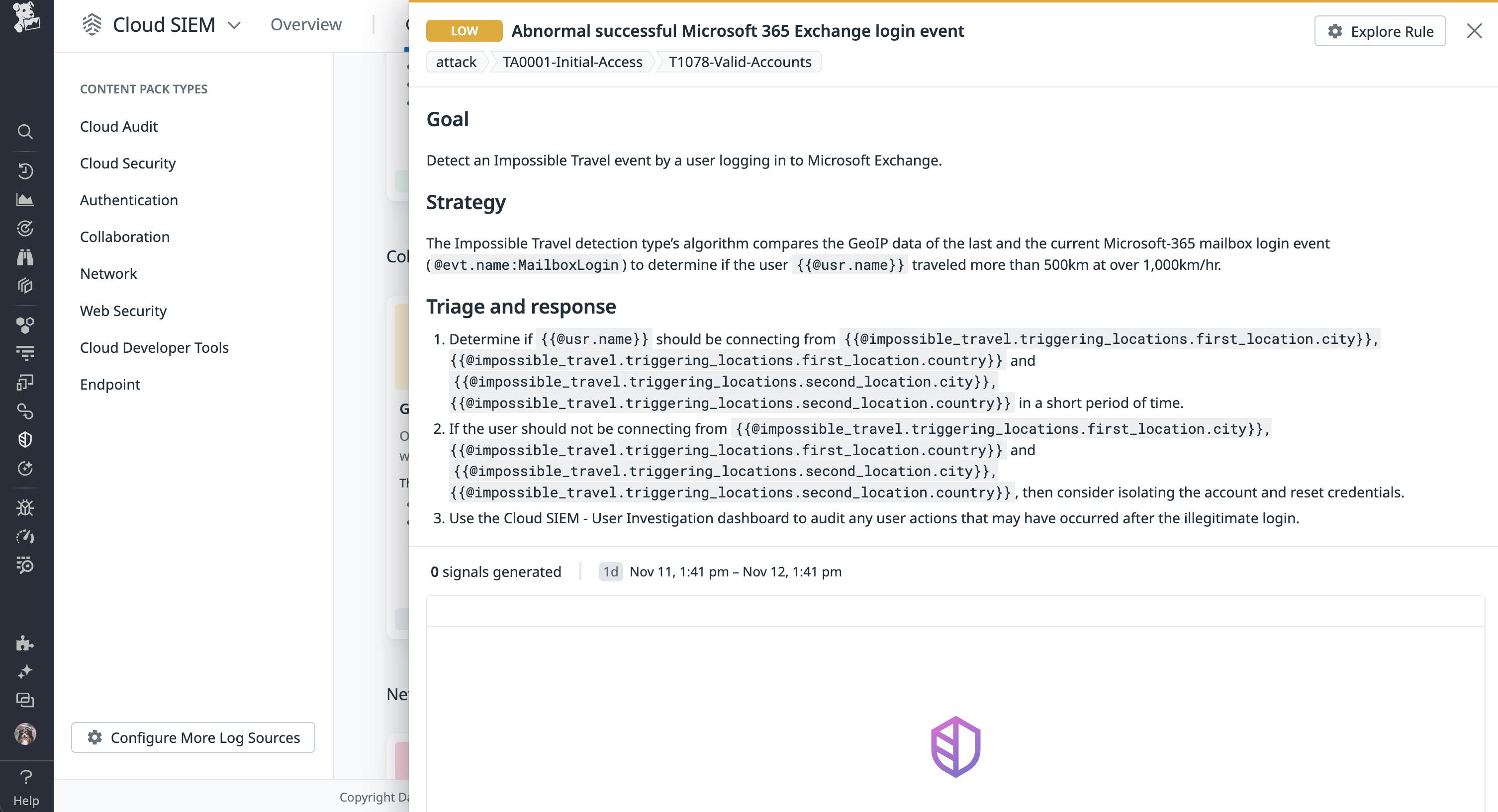 Microsoft 365 Cloud SIEM signal for Exchange login event Microsoft 365 Cloud SIEM signal for Exchange login event