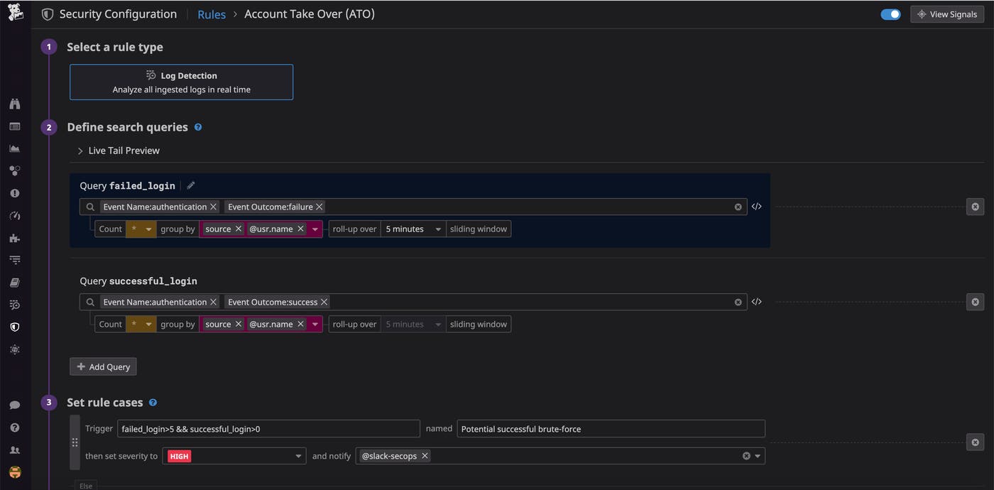 You can create custom Detection Rules in Datadog using the same syntax as Log Explorer queries. You can create custom Detection Rules in Datadog using the same syntax as Log Explorer queries.