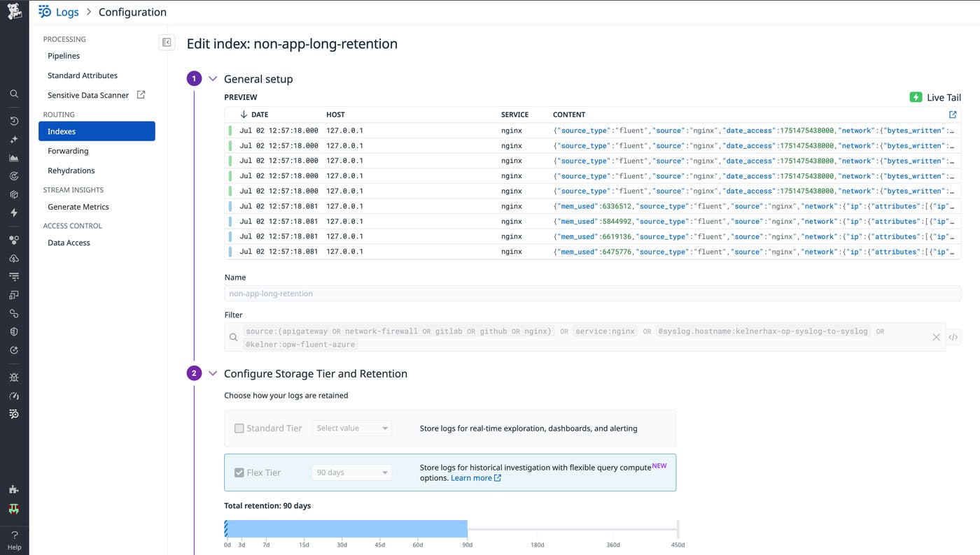 Setting up Datadog Flex Logs. Setting up Datadog Flex Logs.