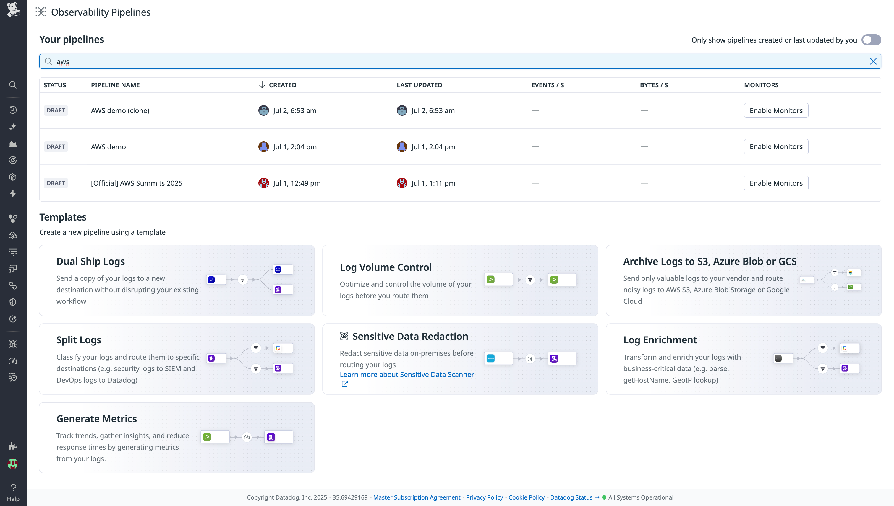 A Datadog Observability Pipelines set of templates.
