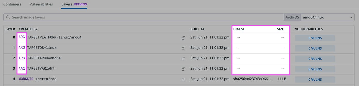Digest and size do not have data for the digest and size fields. Digest and size do not have data for the digest and size fields.