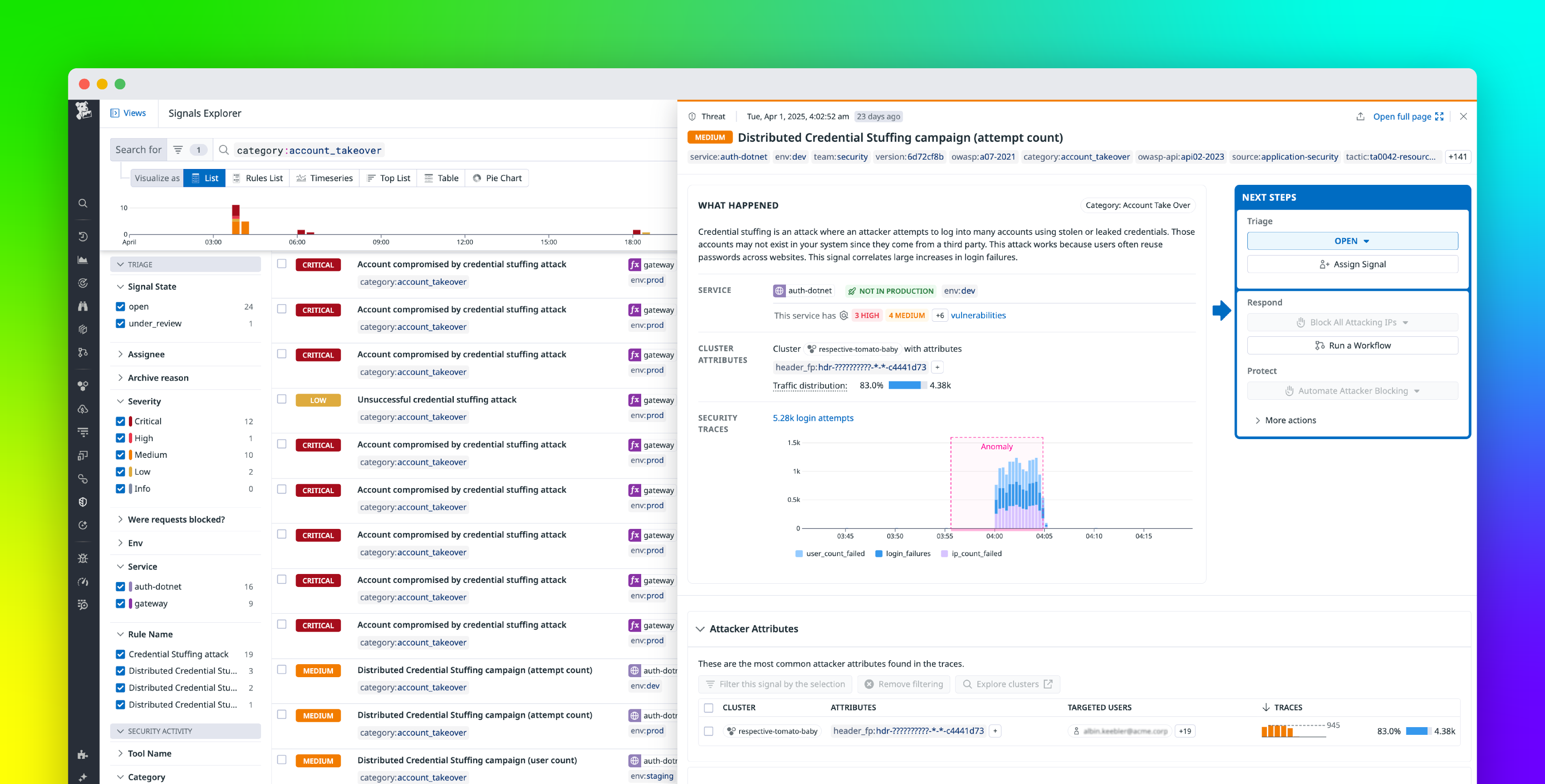Mitigate account takeovers with Datadog App and API Protection