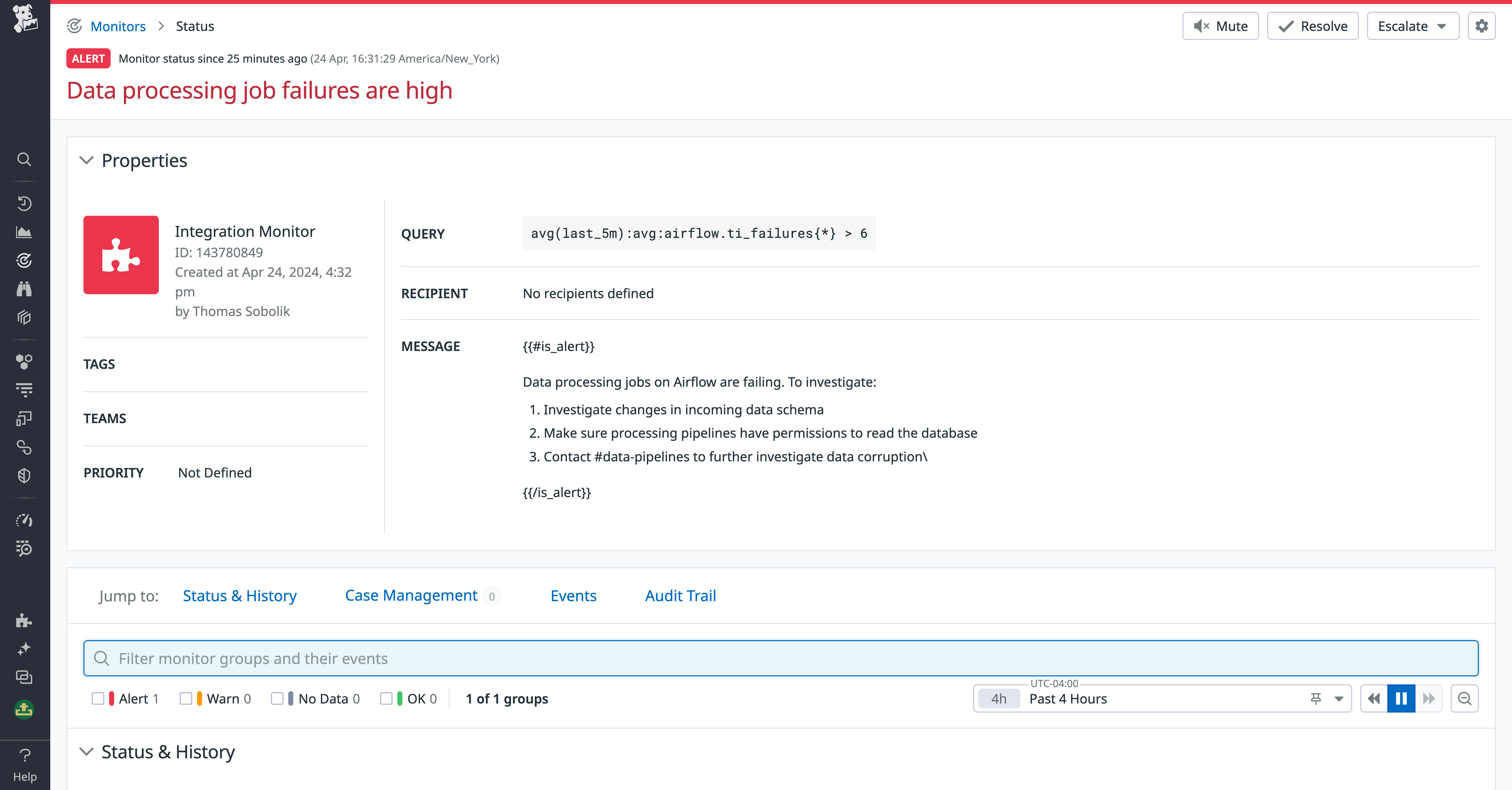 Alerting on pipeline orchestration job failures.