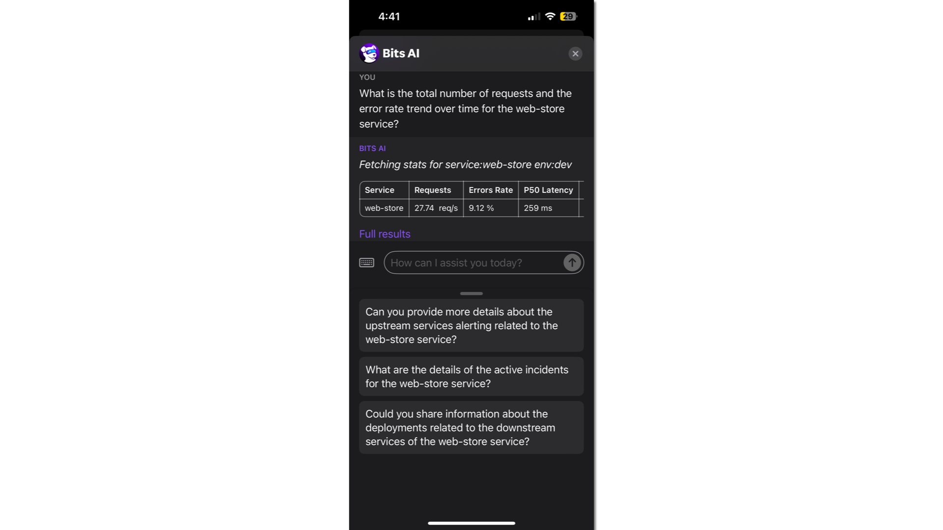 Bits AI provides quick summaries of incidents and natural language querying of your data