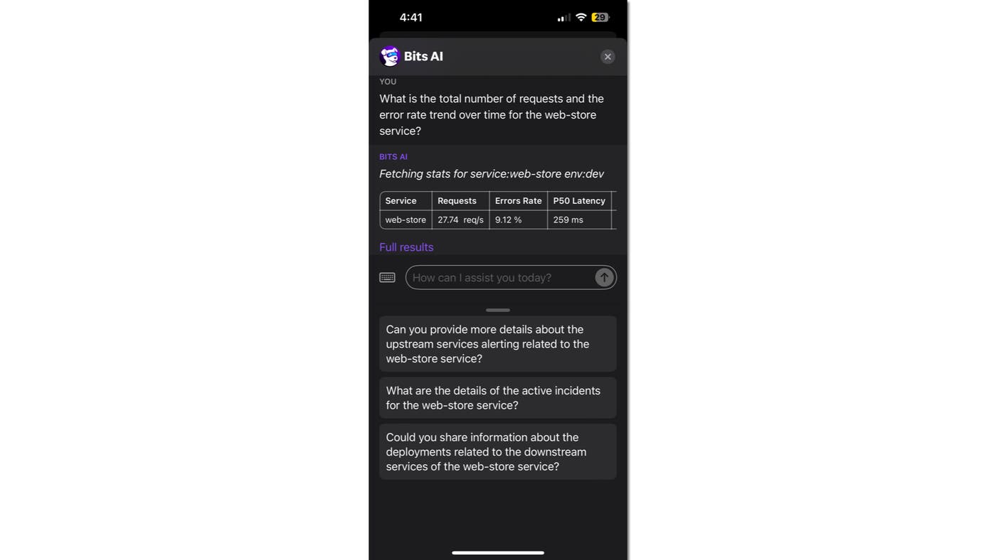 Bits AI provides quick summaries of incidents and natural language querying of your data Bits AI provides quick summaries of incidents and natural language querying of your data