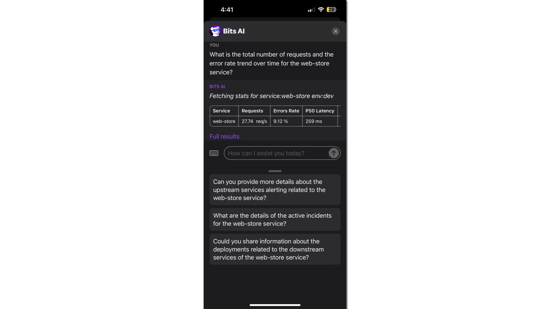 Bits AI provides quick summaries of incidents and natural language querying of your data Bits AI provides quick summaries of incidents and natural language querying of your data