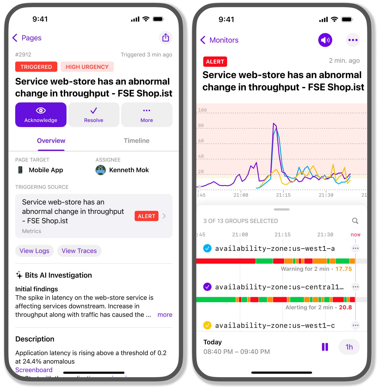 Bits AI investigation results in the Datadog mobile app. Bits AI investigation results in the Datadog mobile app.