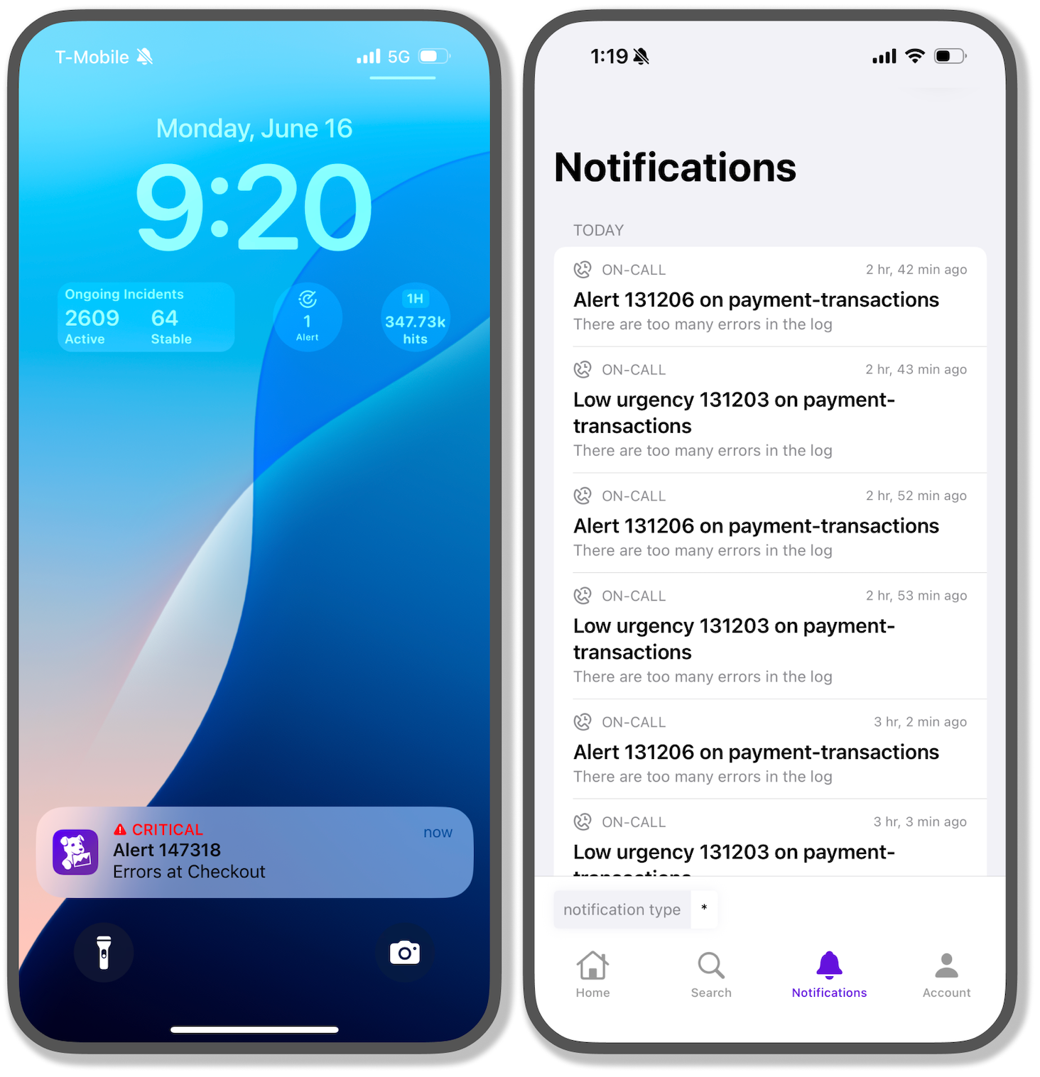 The mobile app's Notification Center feed on iOS.