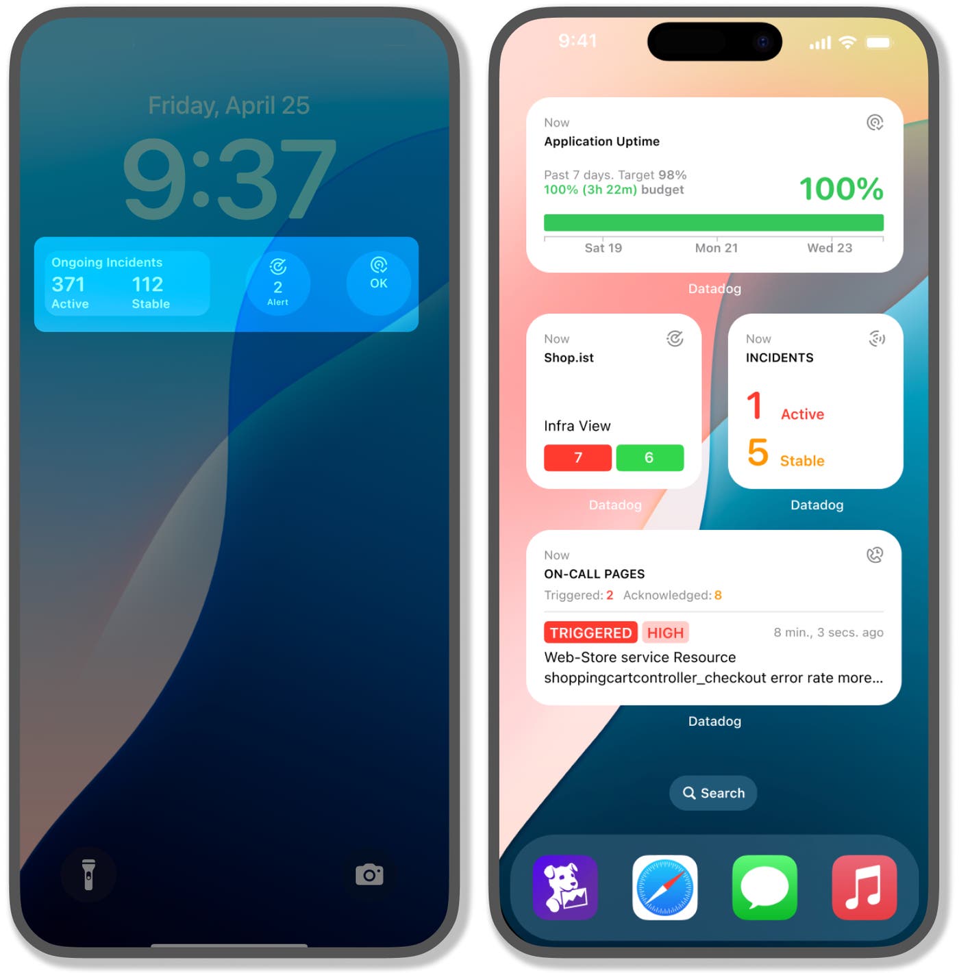 Real-time home and lock screen widgets in the Datadog mobile app. Real-time home and lock screen widgets in the Datadog mobile app.