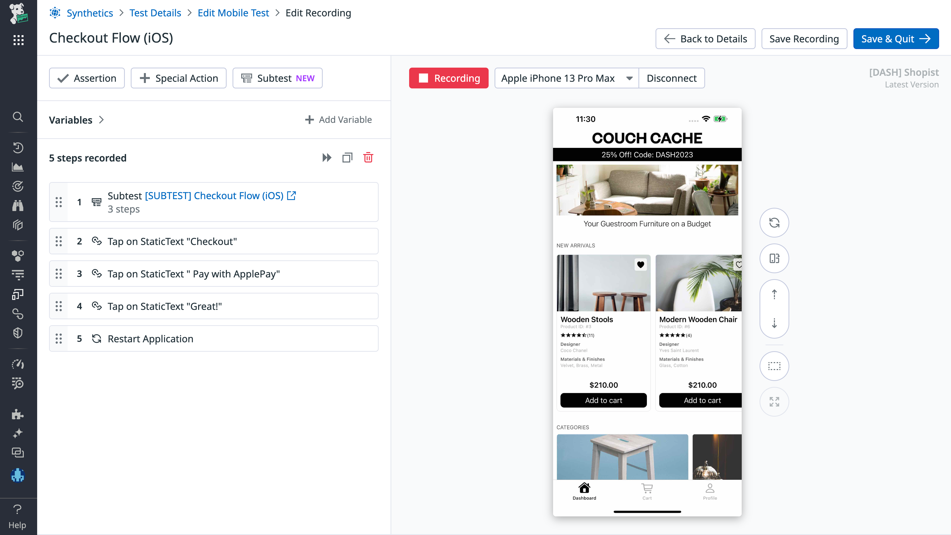 Subtests enable you to share steps across multiple tests