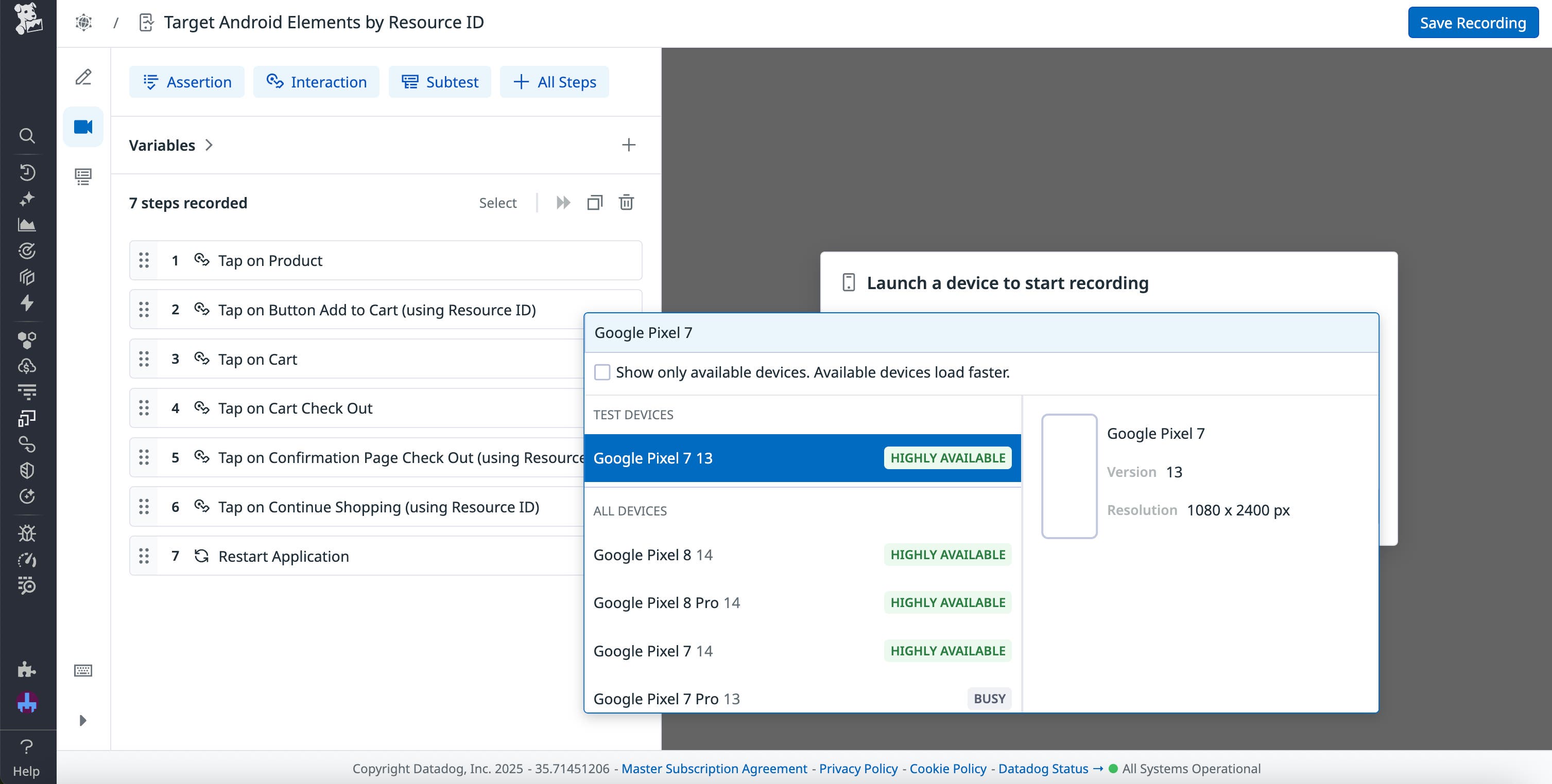 A list of available devices for an Android synthetic test. A list of available devices for an Android synthetic test.