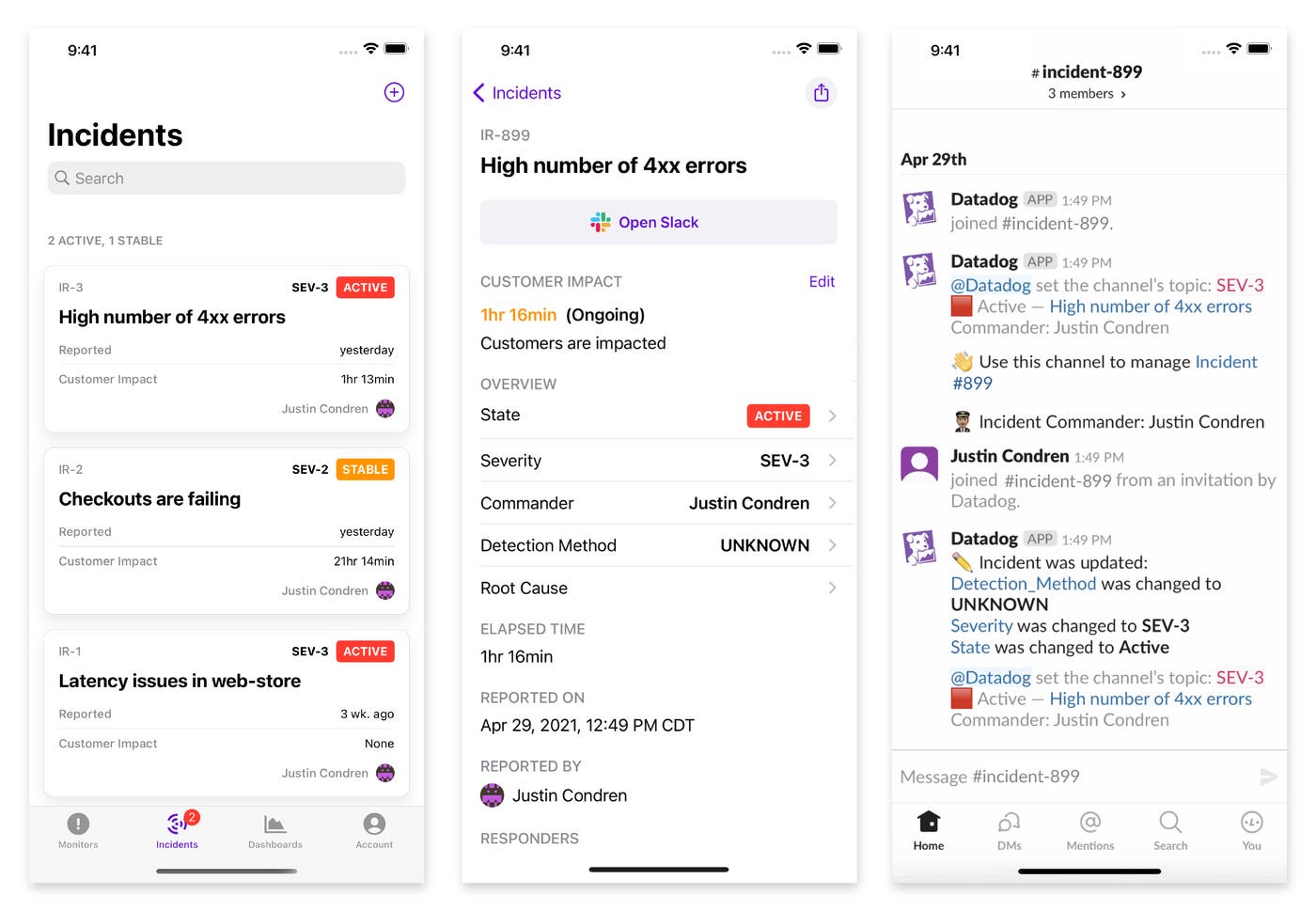 Getting up to date on an incident via the Datadog mobile app. Getting up to date on an incident via the Datadog mobile app.