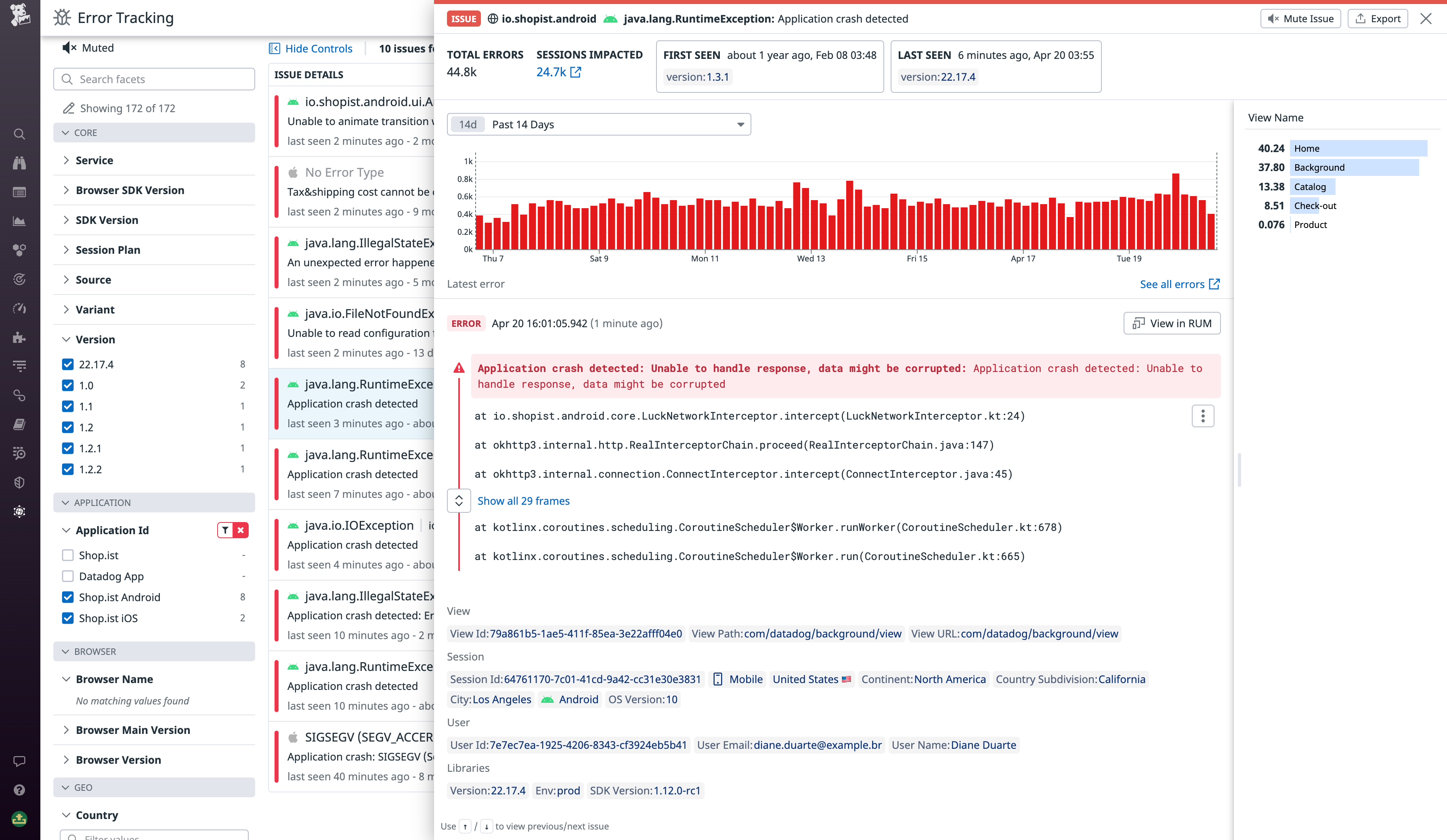 Use error tracking to gather context for debugging app errors.