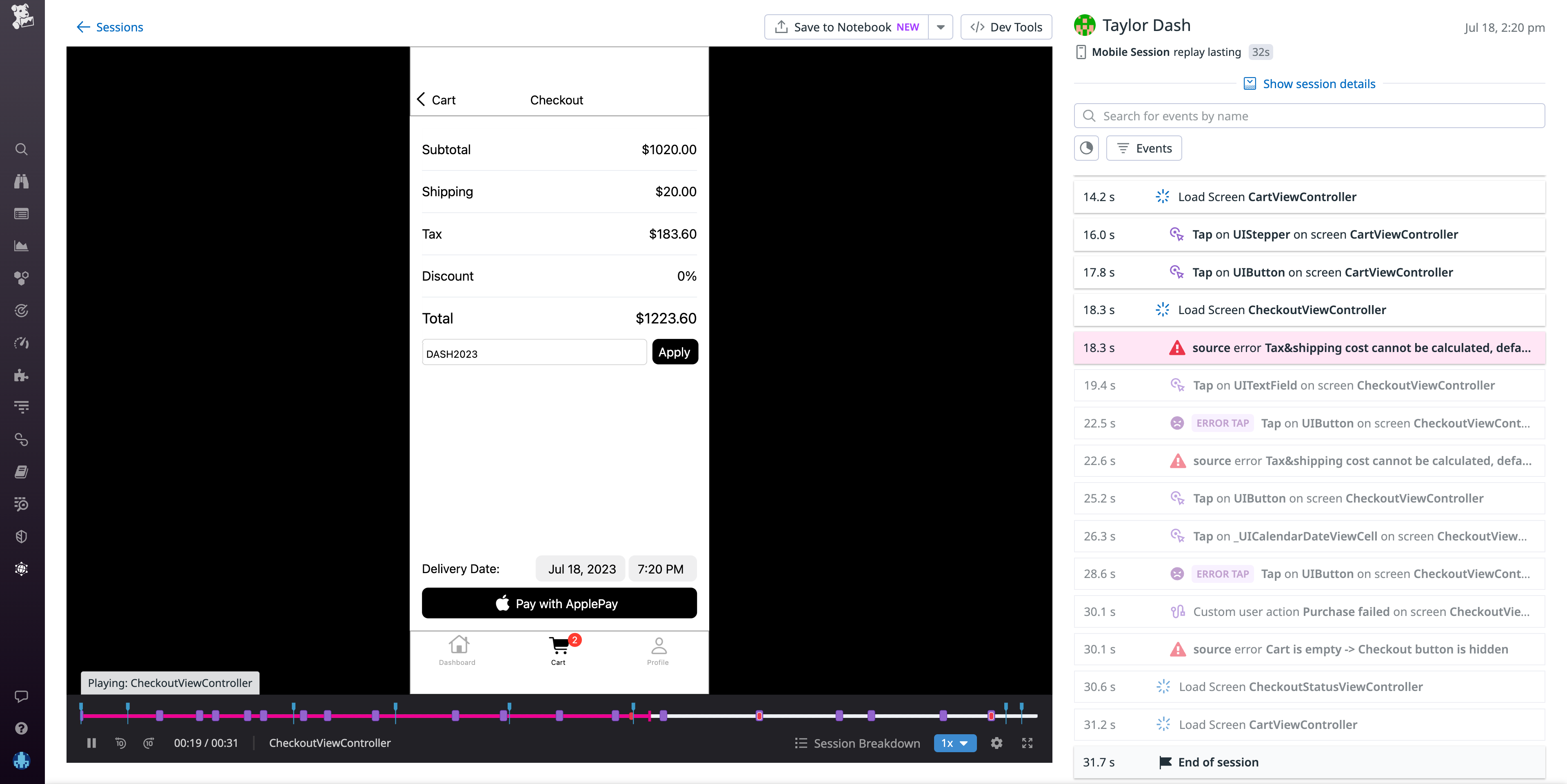 session replay allows you to see exactly where in their journey a user encountered an issue