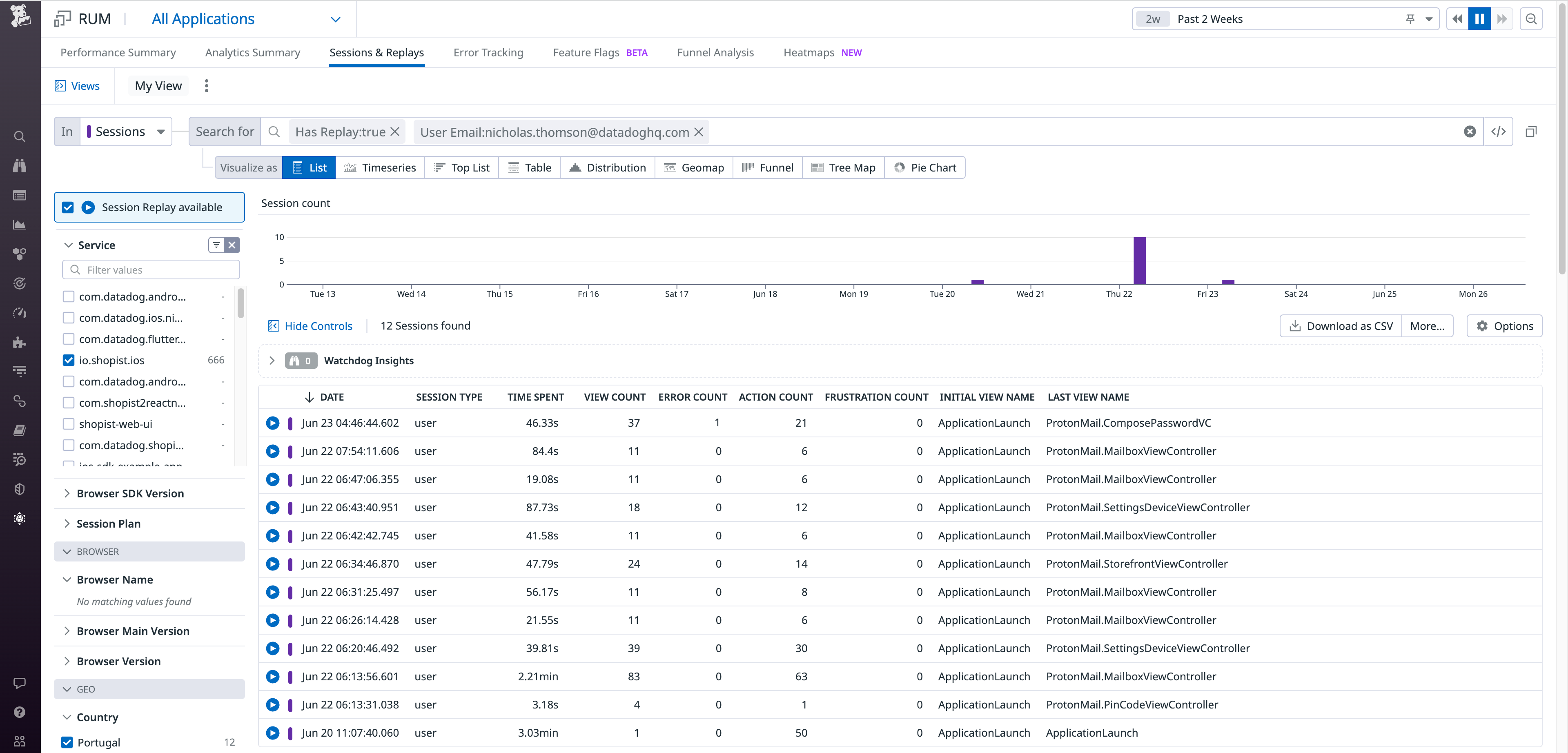 Filter your sessions to easily surface those relevant to your investigation