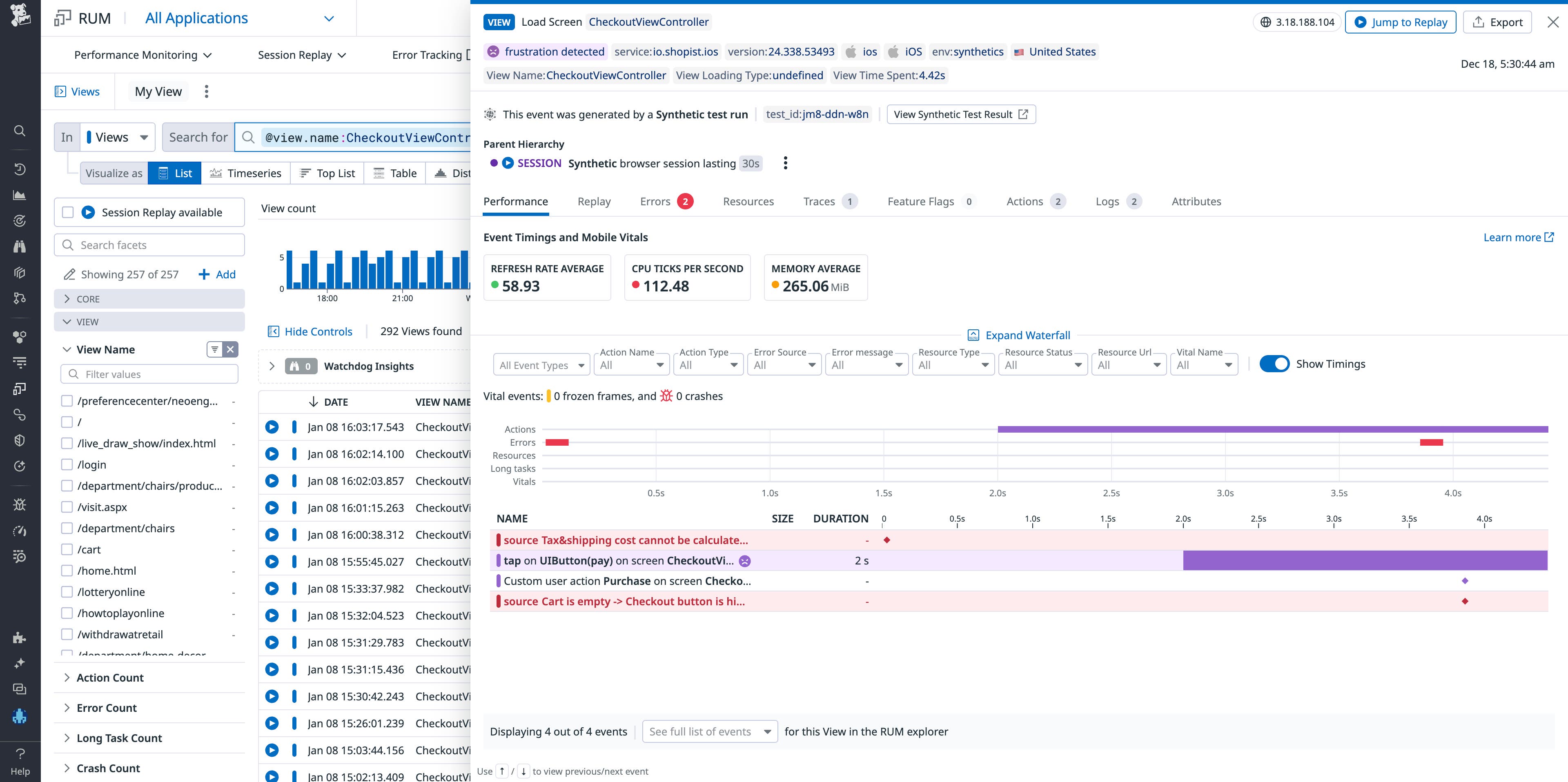 the session detail page provides a waterfall of resources loaded along with key performance metrics the session detail page provides a waterfall of resources loaded along with key performance metrics