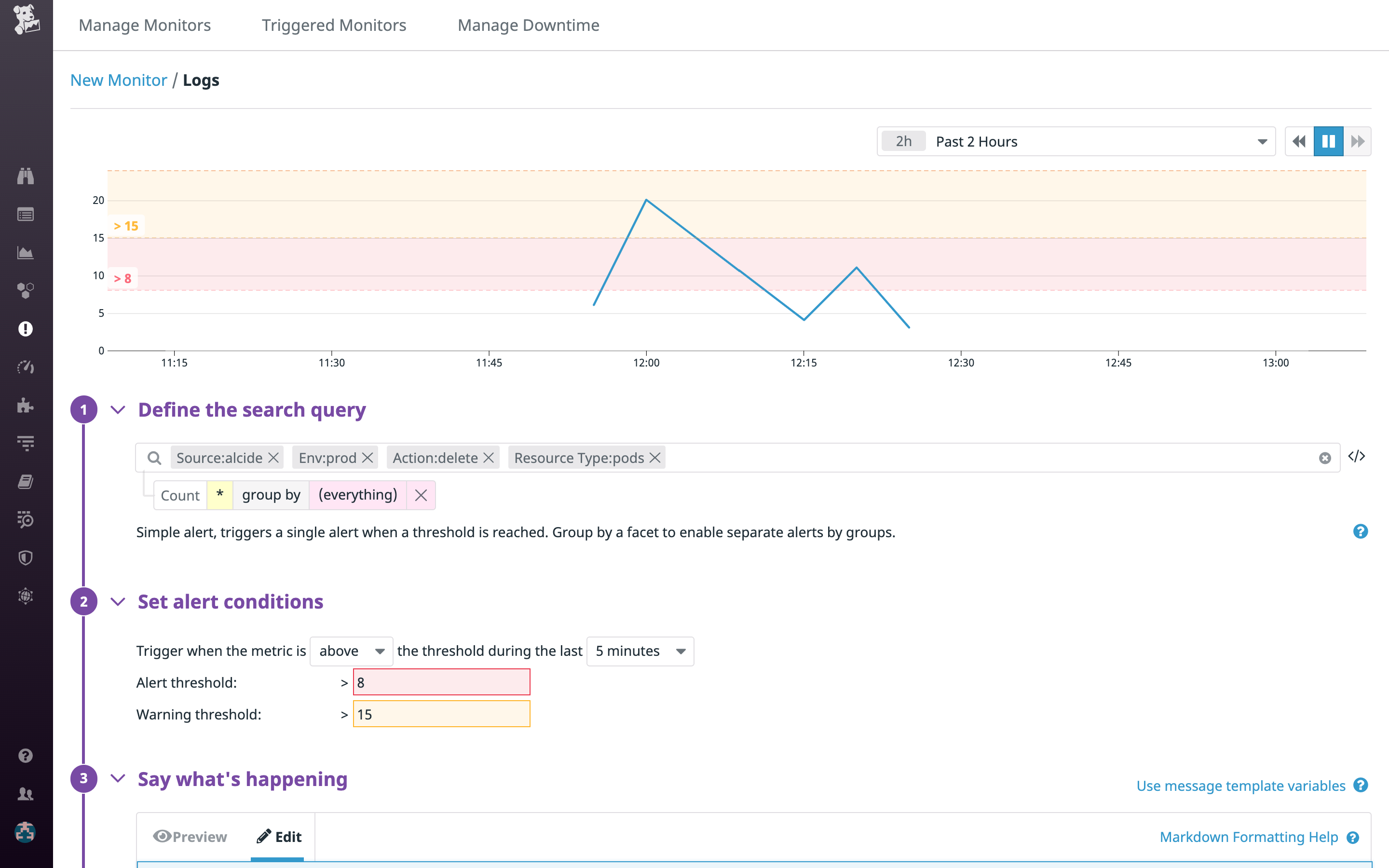 Create metrics and and configure alerts based on the data in your kAudit logs