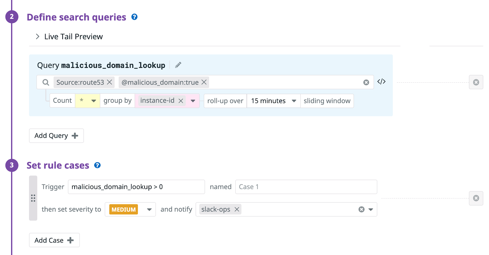 Define custom security rules for Route 53 DNS logs