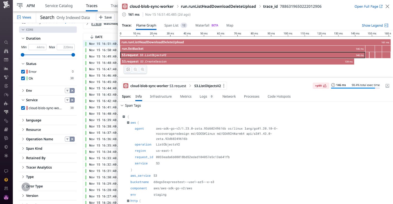 Viewing S3 Express One Zone traces in Datadog APM Viewing S3 Express One Zone traces in Datadog APM