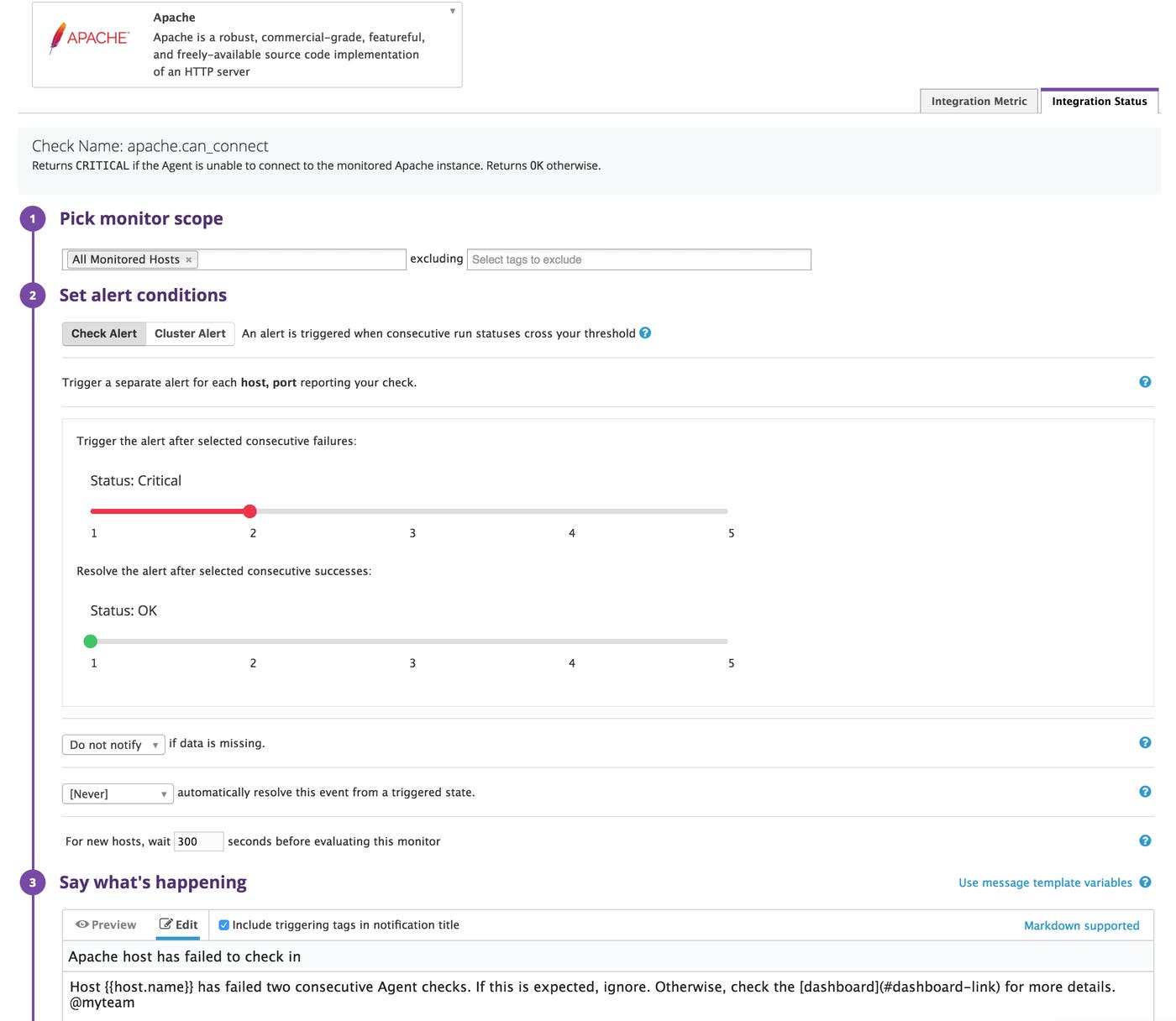Datadog alert to detect when Apache host fails Datadog alert to detect when Apache host fails