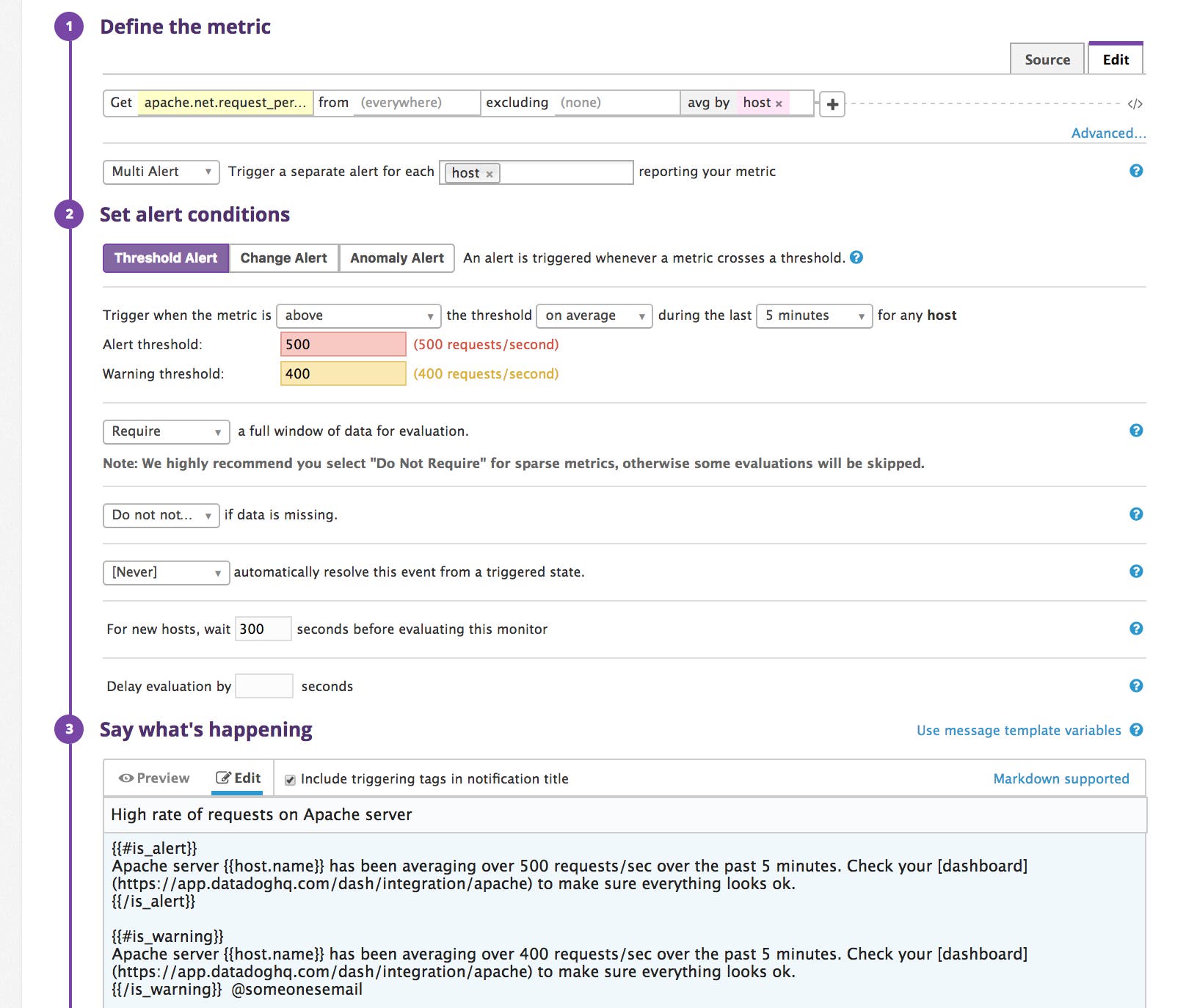 Datadog alert to detect high number of Apache hits Datadog alert to detect high number of Apache hits