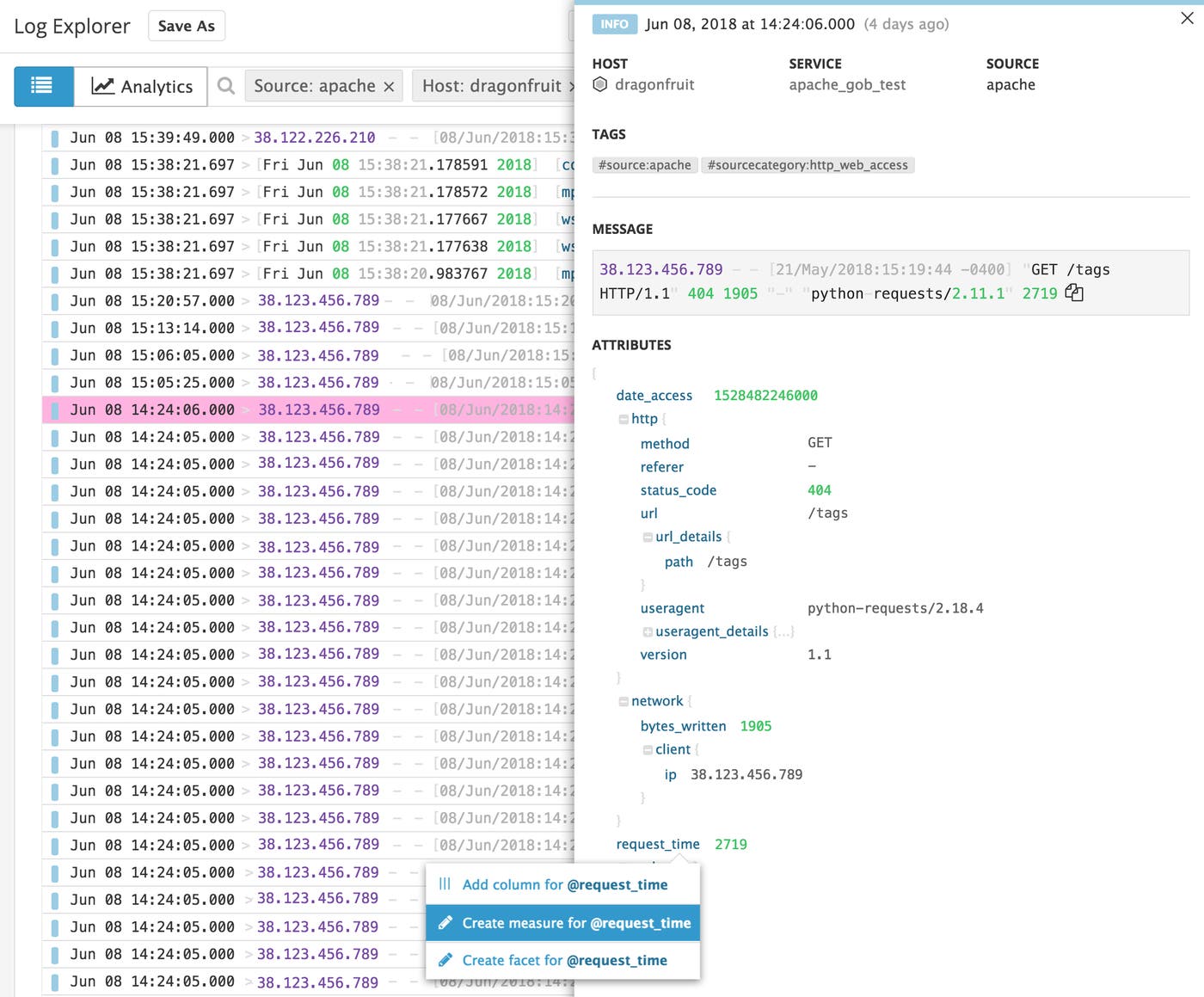 Monitor Apache Datadog: see new parsed request time Monitor Apache Datadog: see new parsed request time