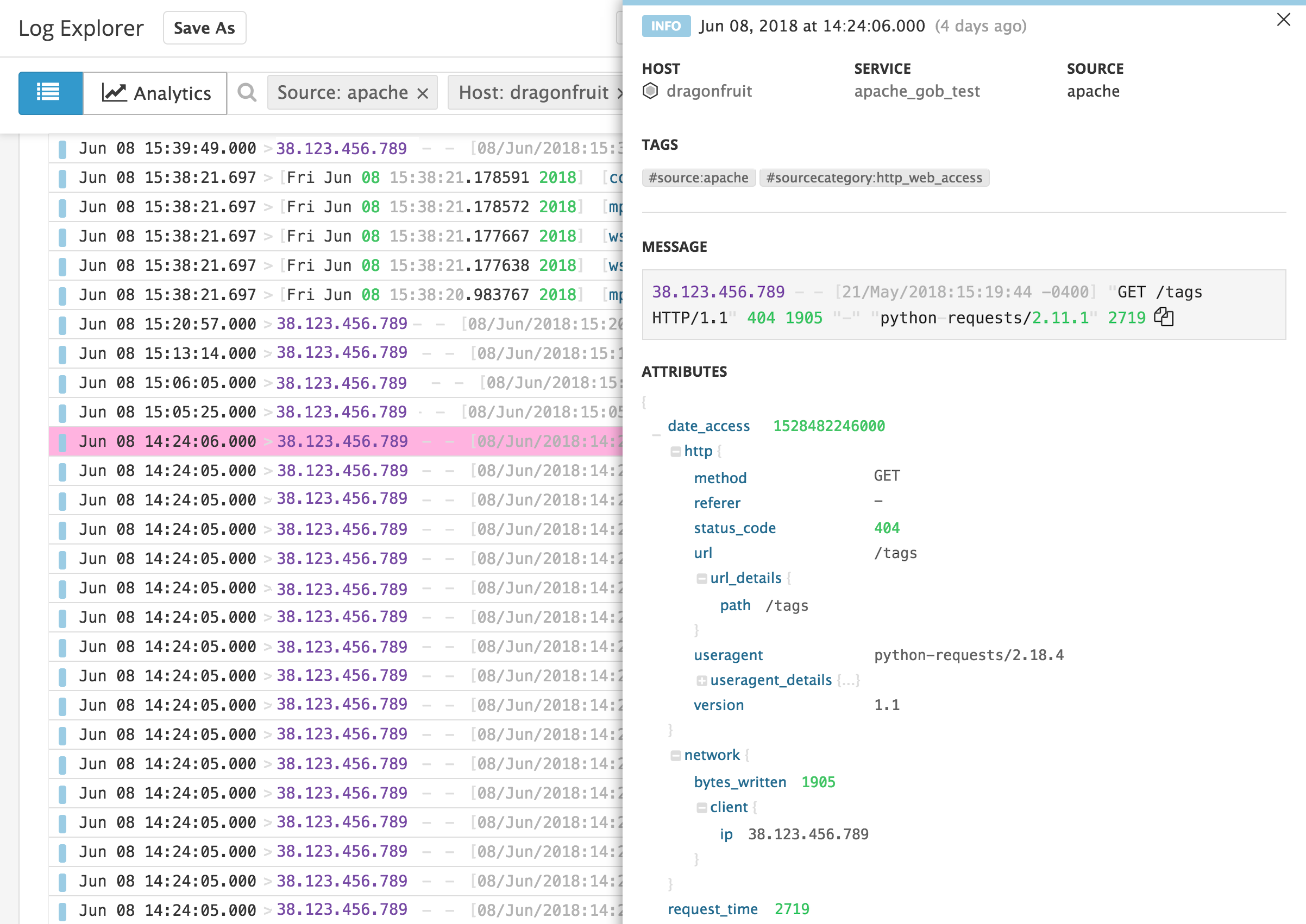 Monitor Apache Datadog: see new parsed request time
