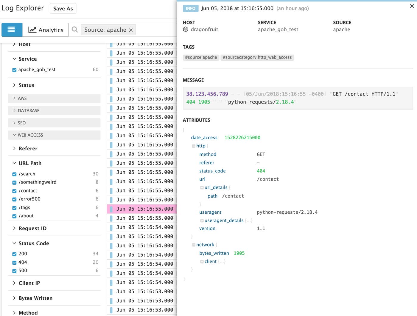 Monitor Apache Datadog log 404 status code Monitor Apache Datadog log 404 status code